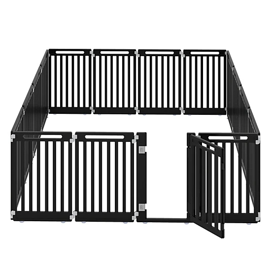 SUGIFT 16-Panel Black HDPE Dog Playpen Pet Fence with Walk-Through Door 21-in Panel W 31.5-in H