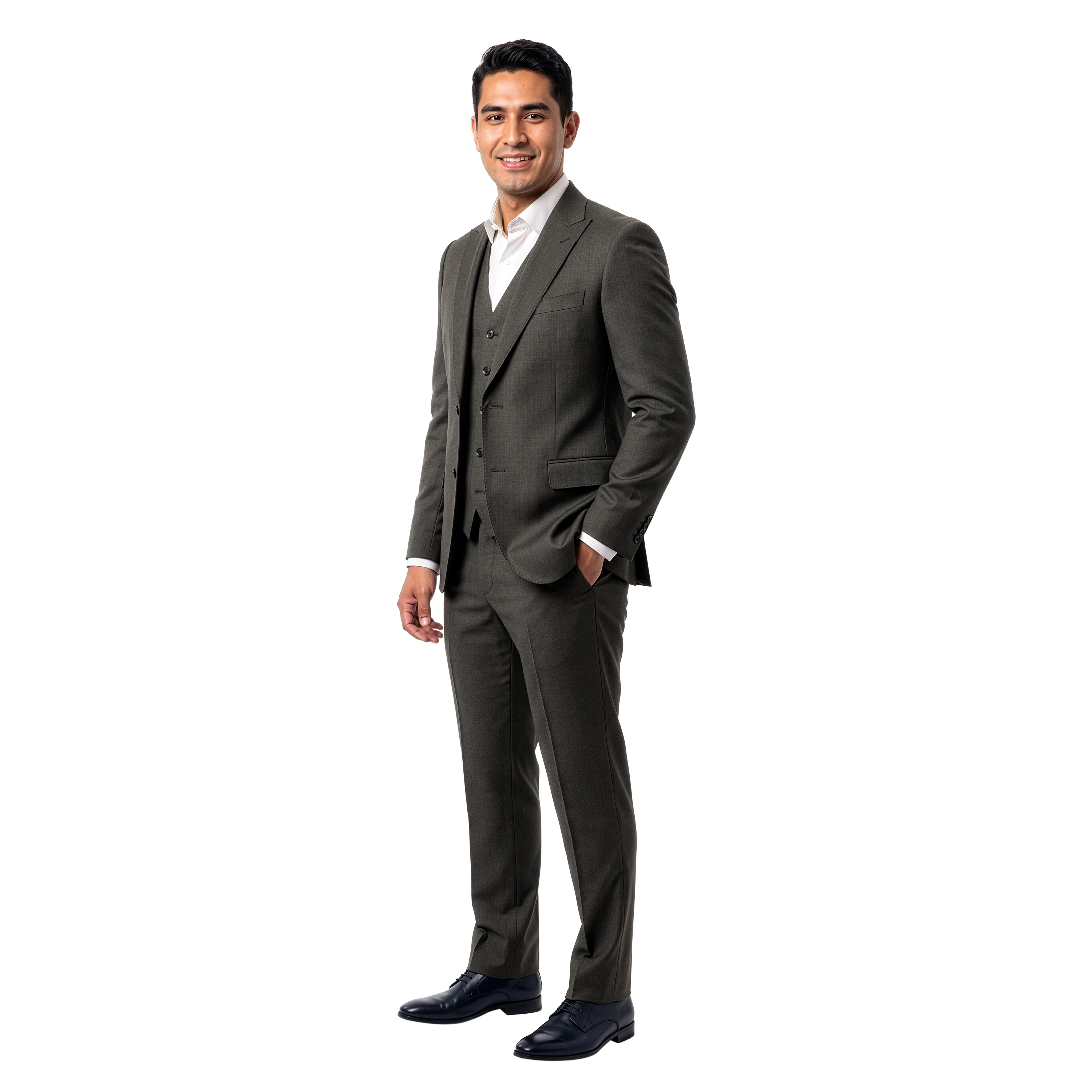 Tazzio Mens Slim Fit Peak Lapel 3 Piece Suit Set with Pick Stitch