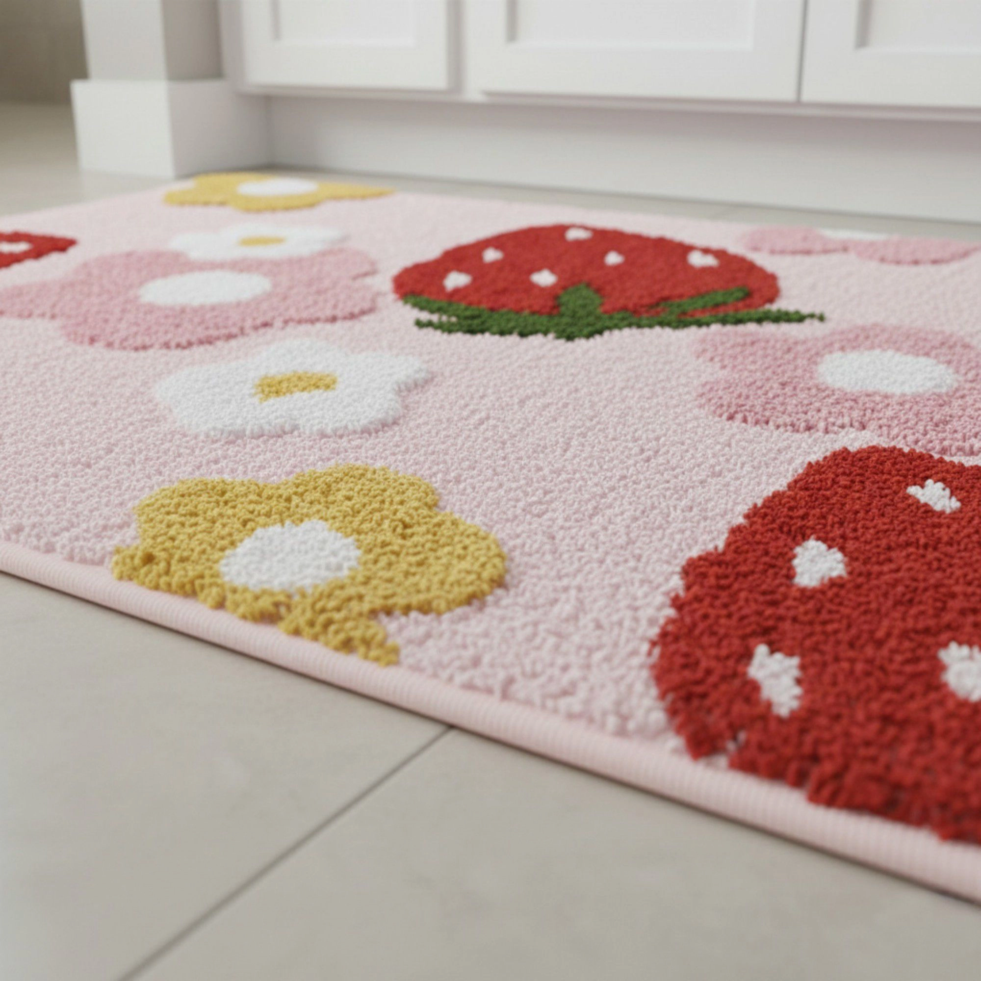 Alilang Unisex Strawberry and Floral Pattern Soft Absorbent Bathroom Floor Mat with Non Slip Backing