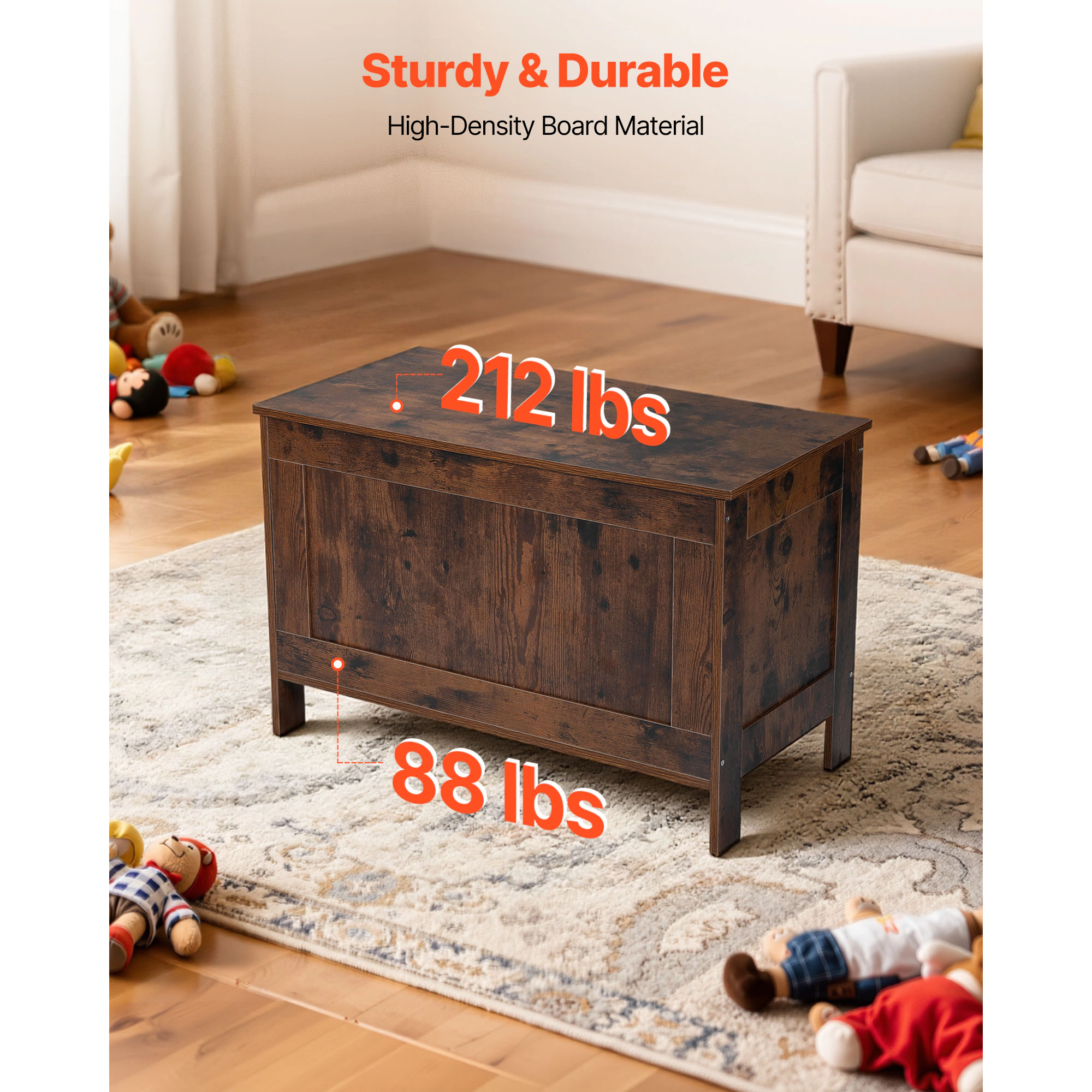 HONGGE Kids Storage Bench Wooden Toy Box Chest with Safety Hinge for Playroom Living Room or Entryway Easy Assembly