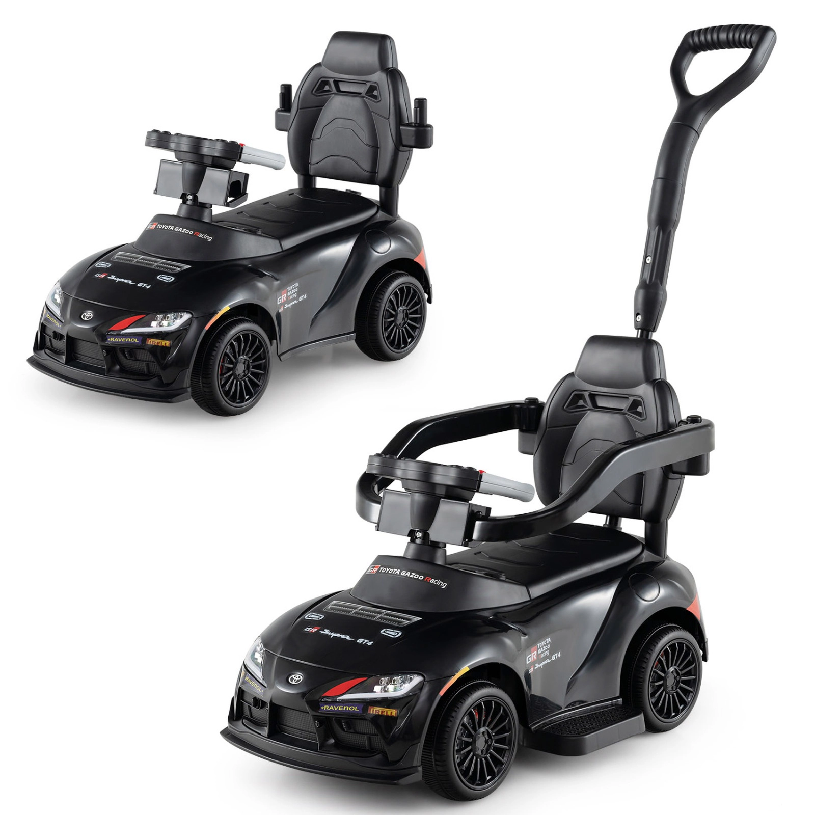 SUGIFT 3-in-1 Foot-to-Floor Push Ride-On Car with Parent Handle 44-lb Capacity Ages 1.5-5 Years Black Red Blue White