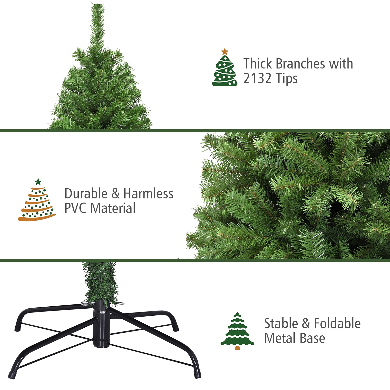 SUGIFT Hinged Artificial Christmas Tree 9-ft Tall 2132-Tip Green with Metal Stand