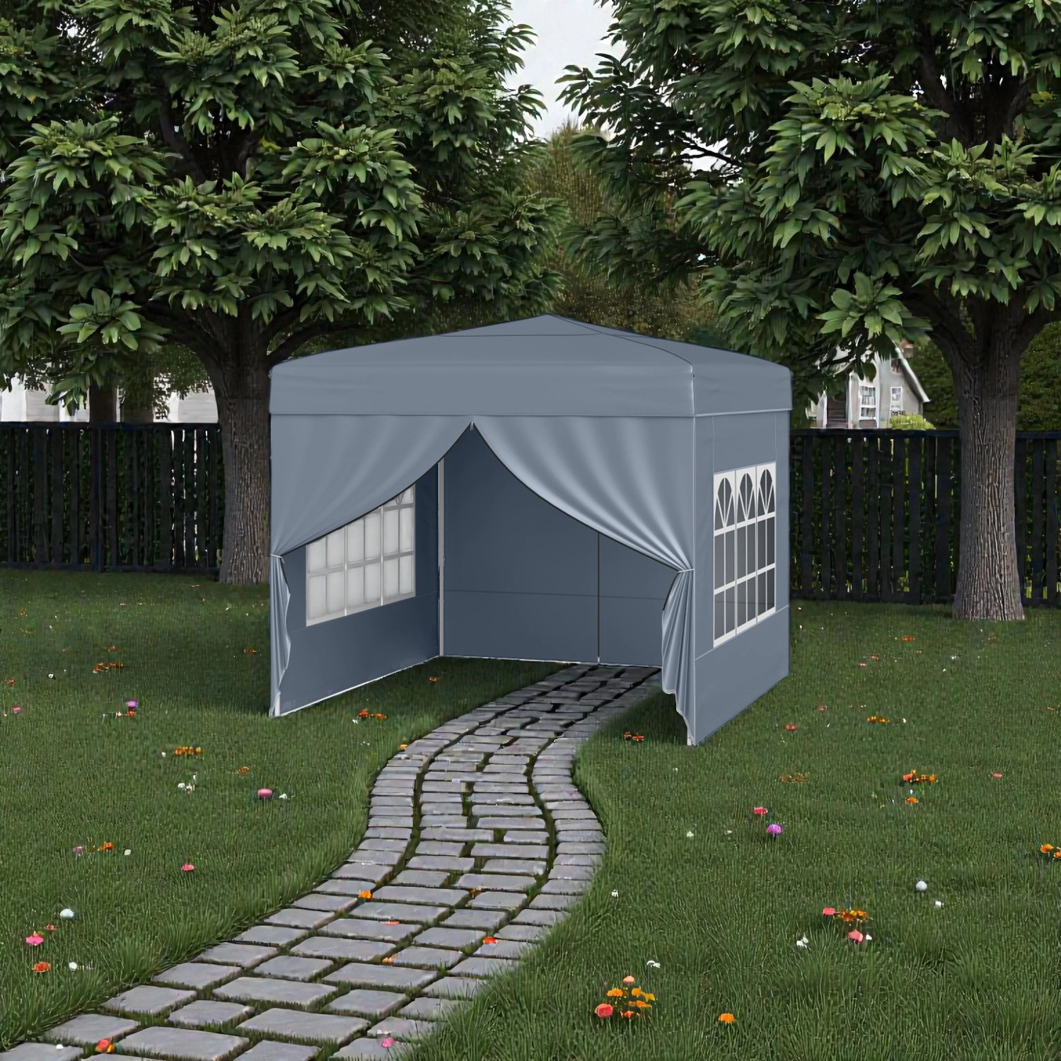 Hivvago Commercial 10x10 Pop-Up Tent with Four Enclosed Panels for Sun and Wind Protection