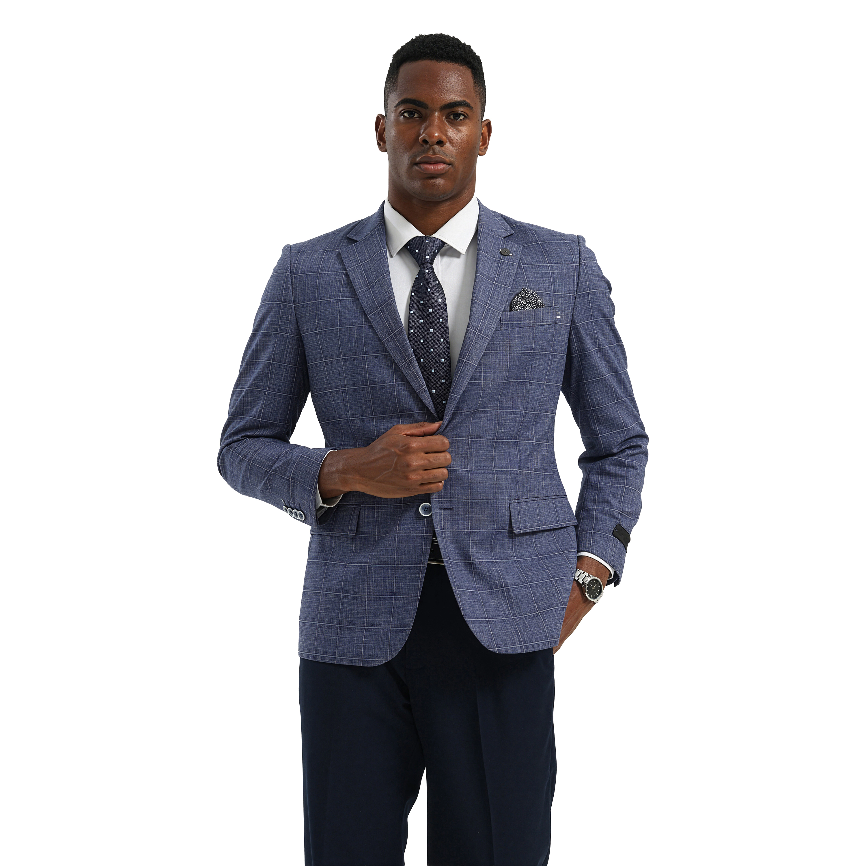 Tazzio Mens Plaid Windowpane Slim-Fit Sport Coat, Business and Casual