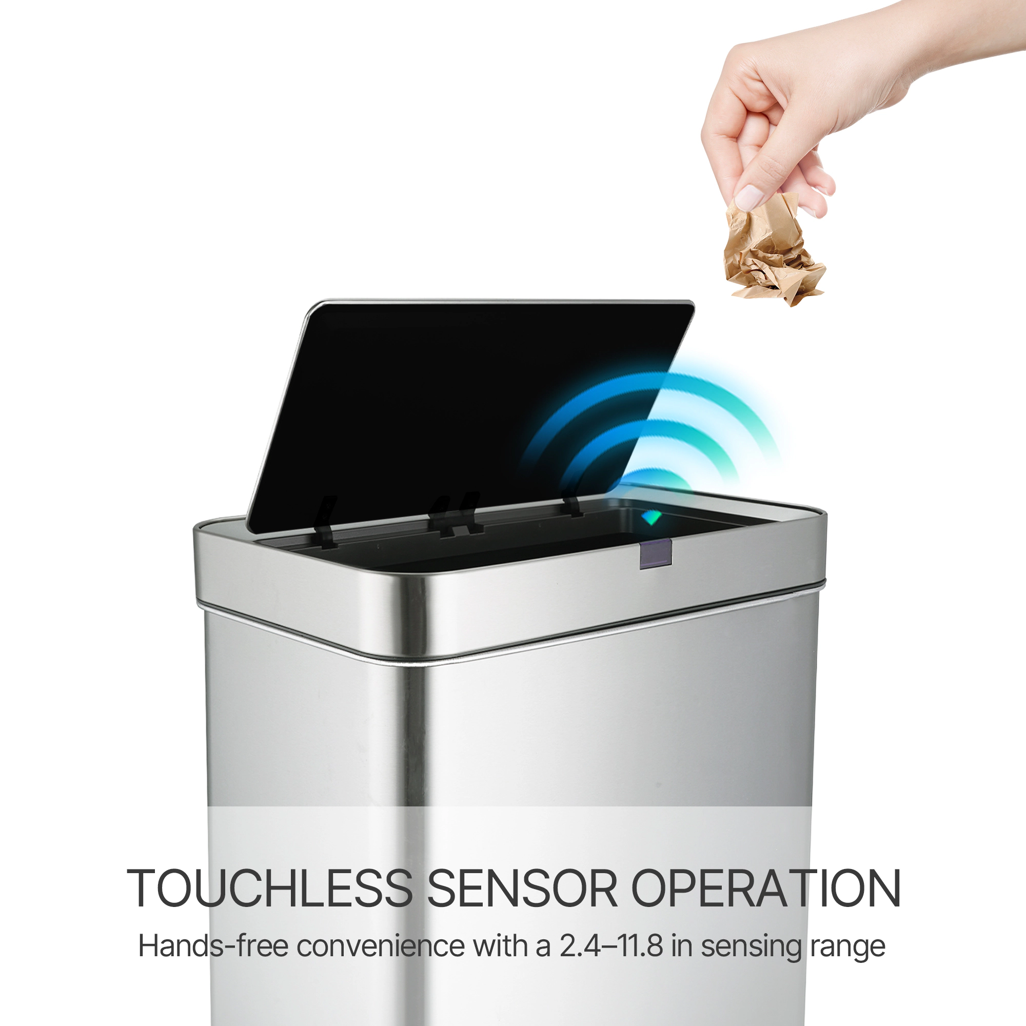 Innovaze 21 Gallon Stainless Steel Rectangular Motion Sensor Trash Can for Kitchen, Silver