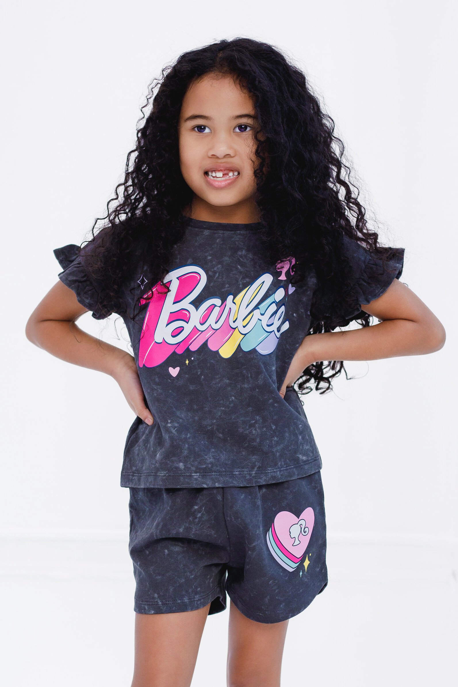 Barbie Girls' Wash French Terry T-Shirt and Shorts Set