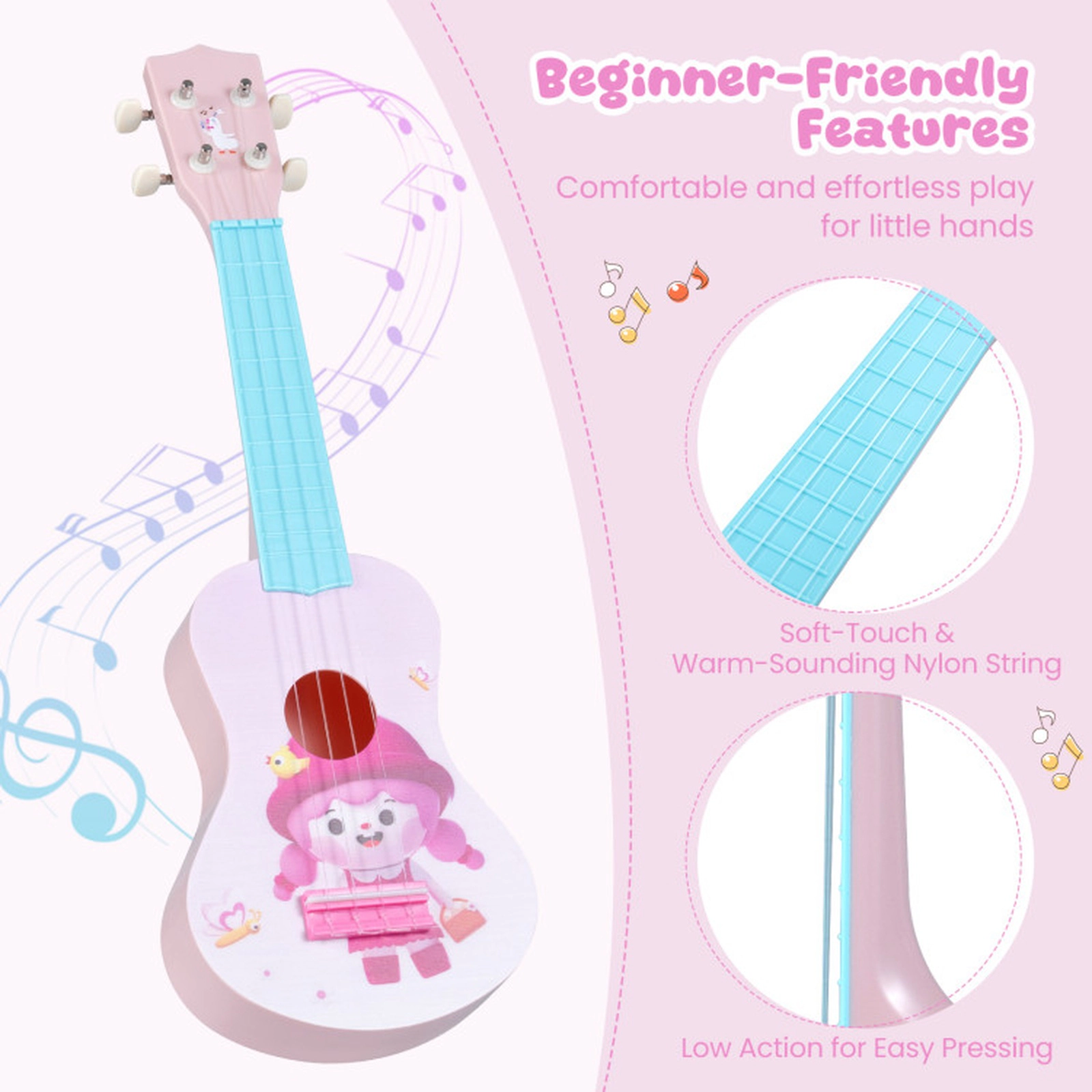 SUGIFT Kids 21-in Mini Ukulele Toy Guitar 4 Nylon Strings 12 Frets ABS Body 1-lb Ages 3+ Pink + Light Blue