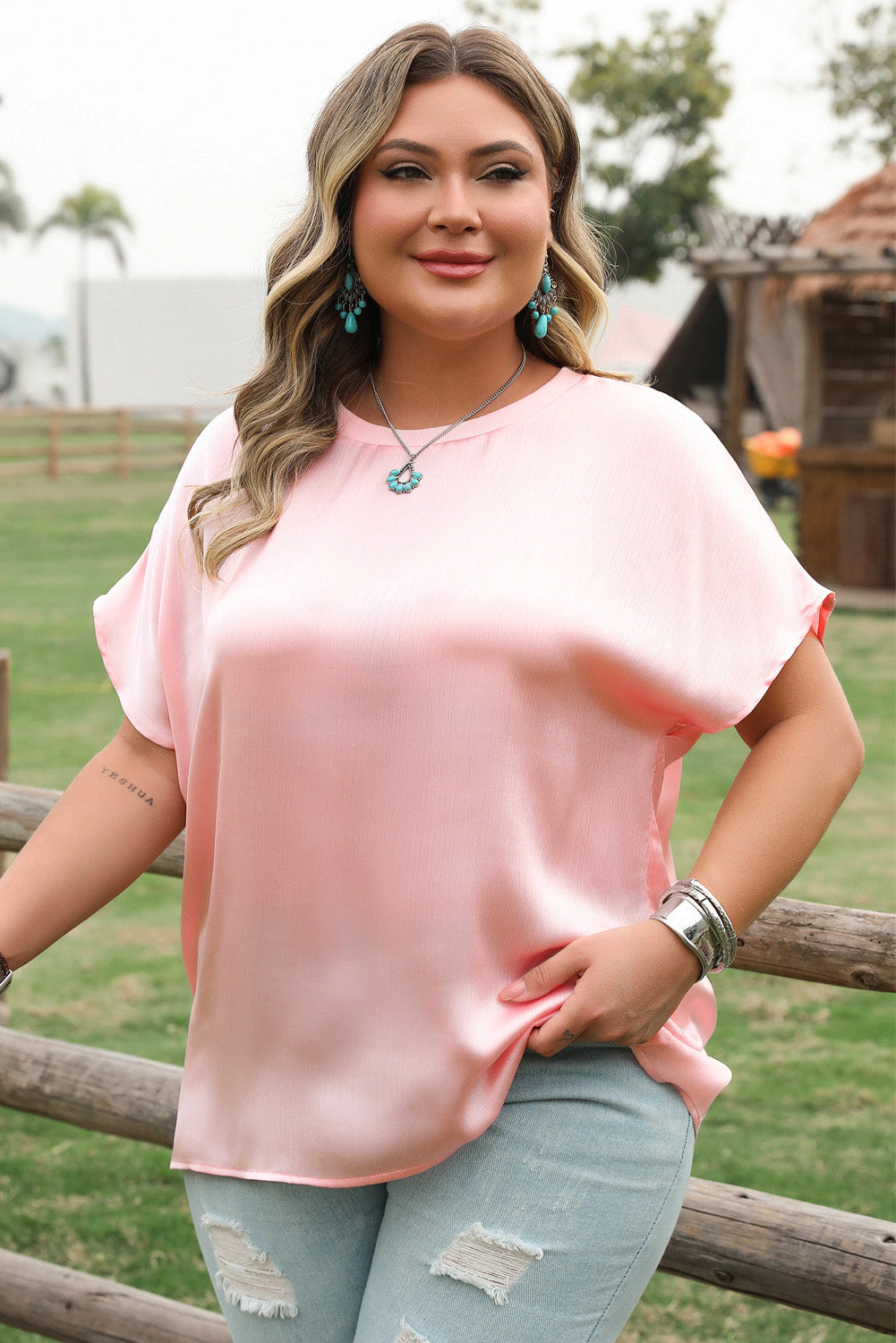 Threaded Pear Women's Nyomi Short Batwing Sleeve PLUS Top