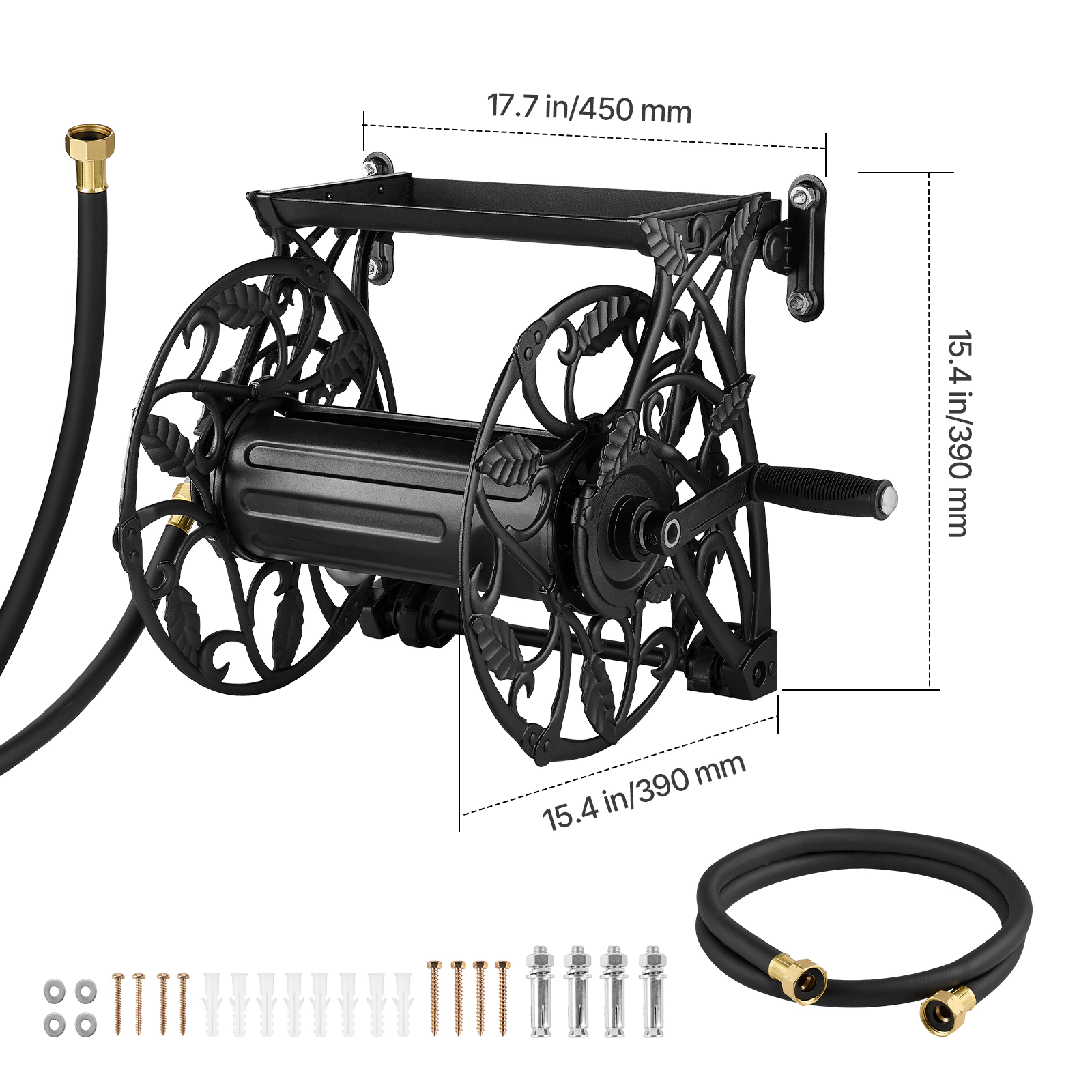 HONGGE Heavy-Duty Wall Mounted Garden Hose Reel Holds 5/8-inch Hose Outdoor Winder