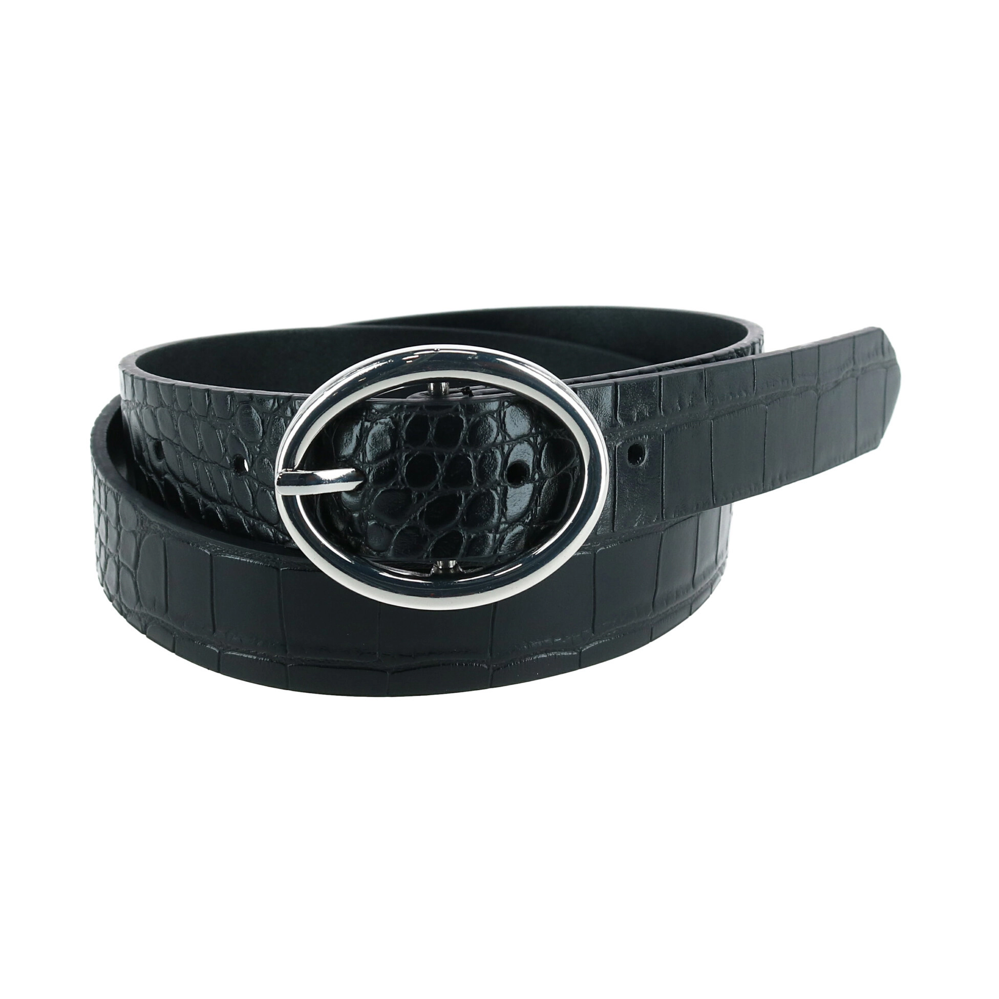CTM Women's Croc Print Center Bar Buckle Belt