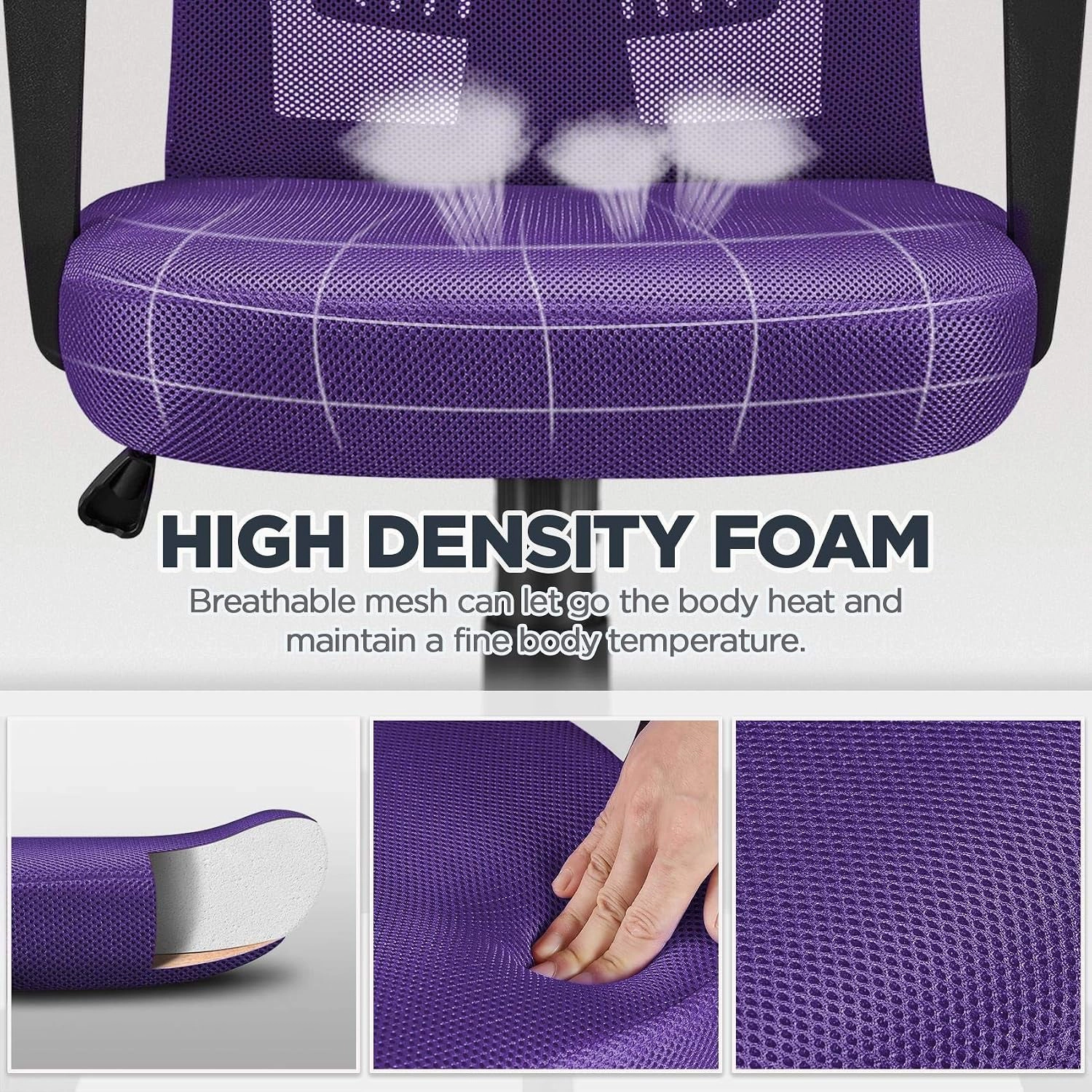 Platinum-Level Office Chairs Mid-Back Mesh Office Chair Purple With Adjustable Lumbar Support Wheels For Home Office