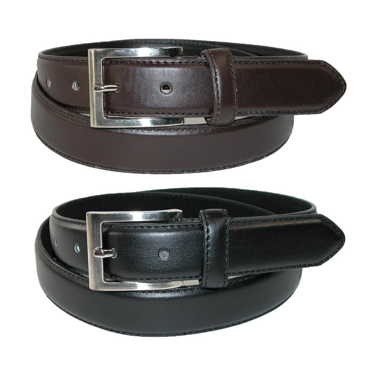 CTM Men's Leather Basic Dress Belt with Silver Buckle (Pack of 2 Colors)