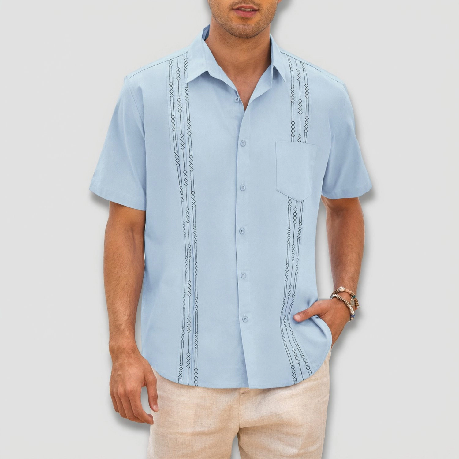 COOFANDY Mens Short Sleeve Button Down Shirts  Lapel Collar Print Casual Tops