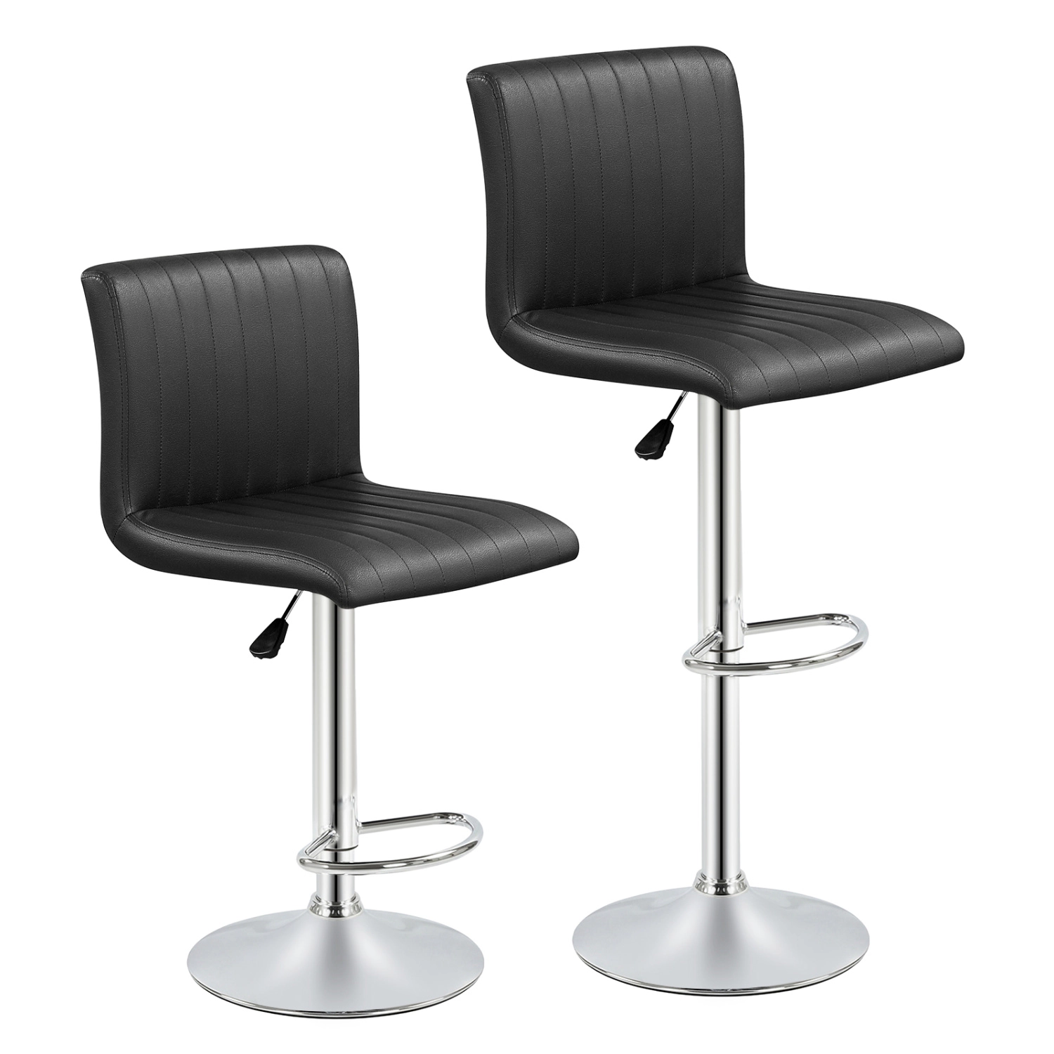 Glintex 2-Piece Adjustable Swivel Bar Stool Set with Vertical Striped Back, Black