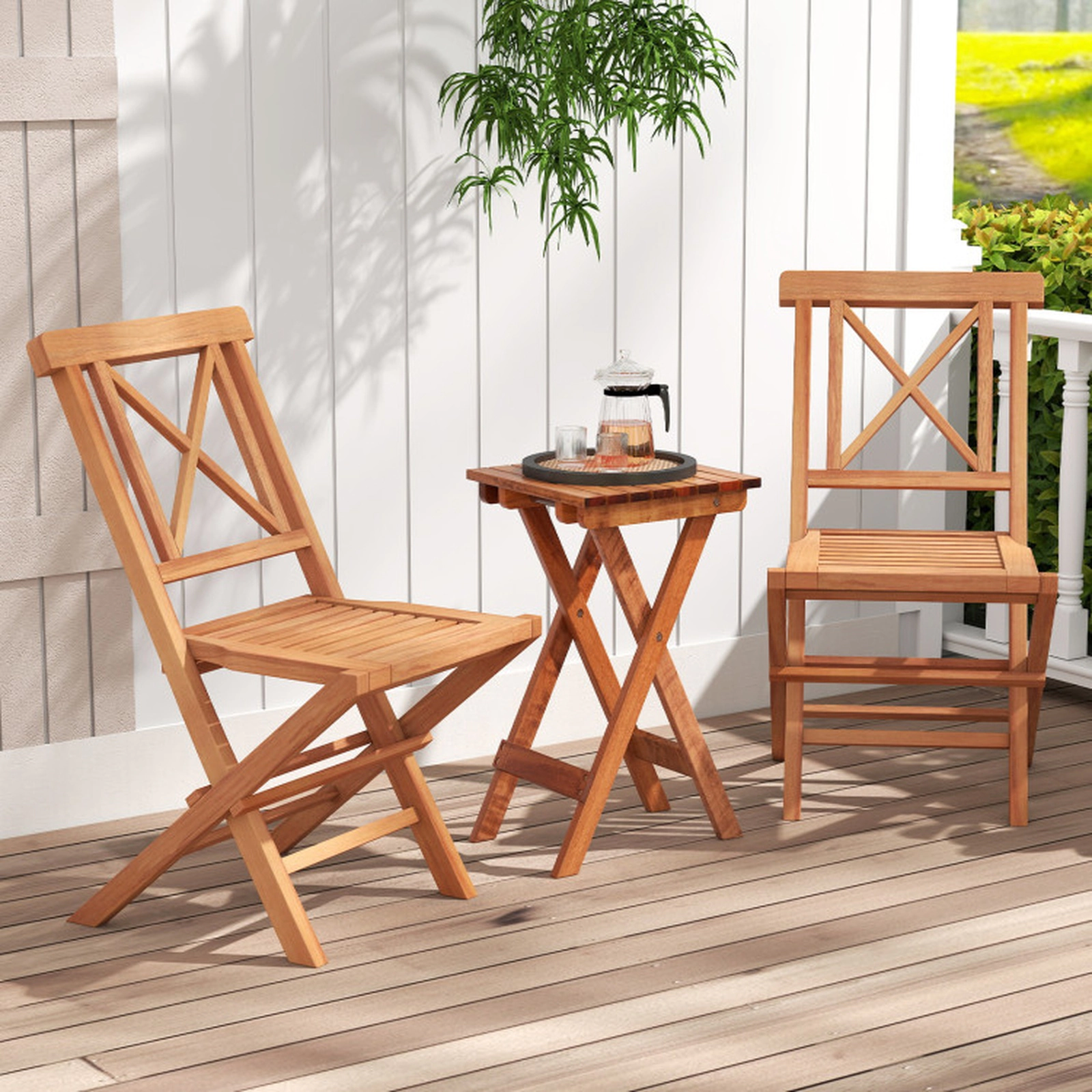 SUGIFT Set of 2 Natural Teak Wood Folding Patio Dining Chairs, 400-lb Capacity