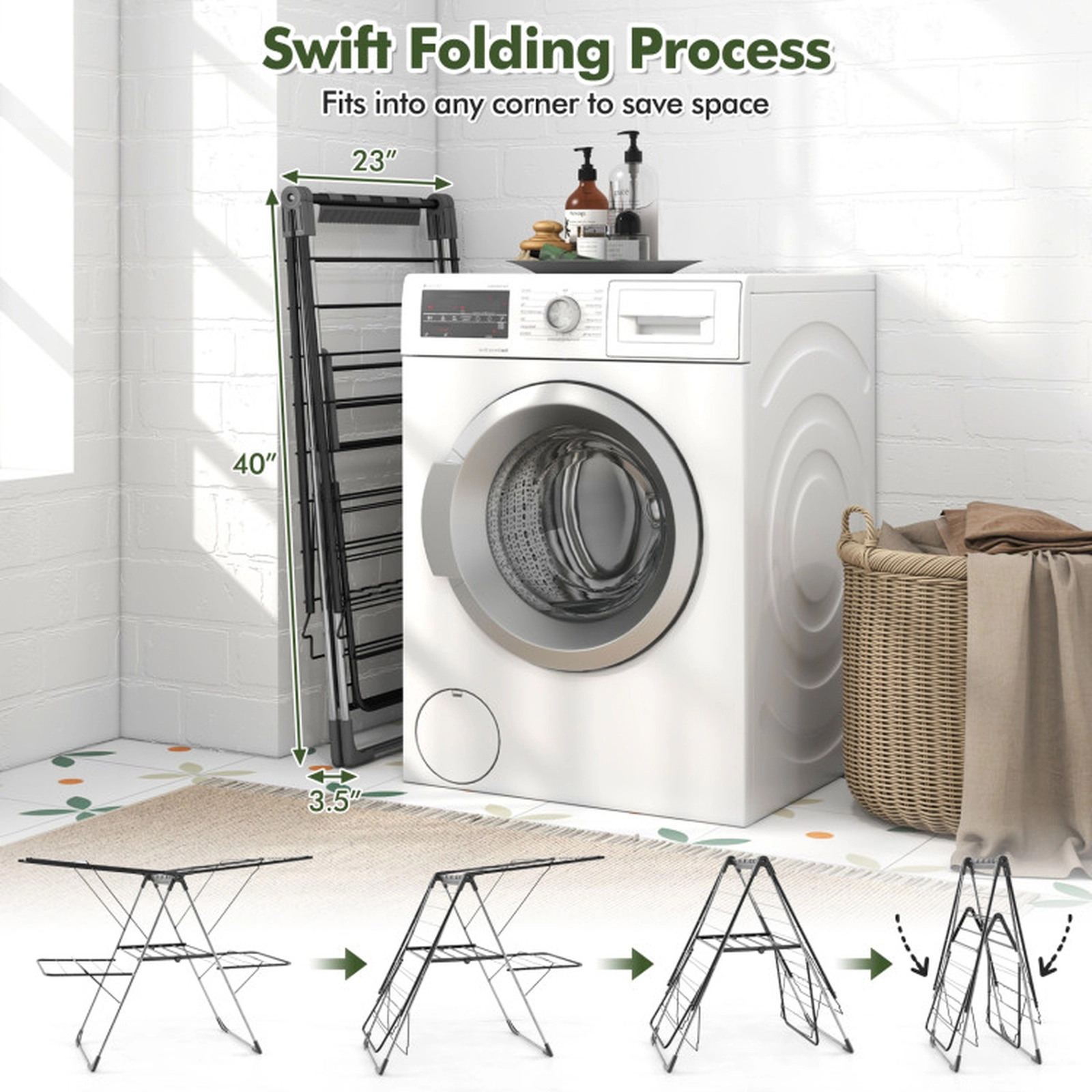 SUGIFT 2-Tier 33 Drying Rails 5-Position Gullwings Folding Laundry Rack 55.5-in Long 77-lb Capacity Silver