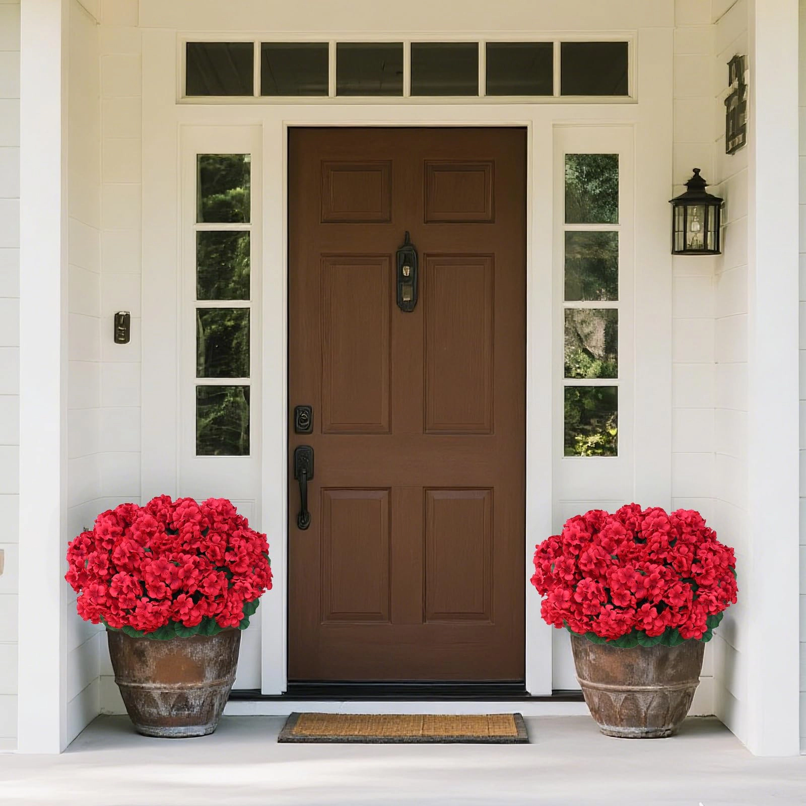 PUPWE 8 18"artificial Geranium Flowers Bouquet For Front Door Decor(red)