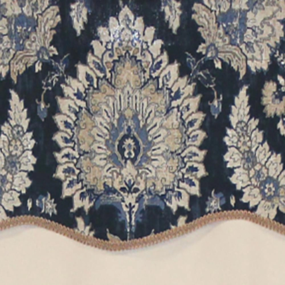 RLF Home Wakeshire Glory Valance Indigo. 3" Rod Pocket, Layered, Trimmed. 50"W X 16"L