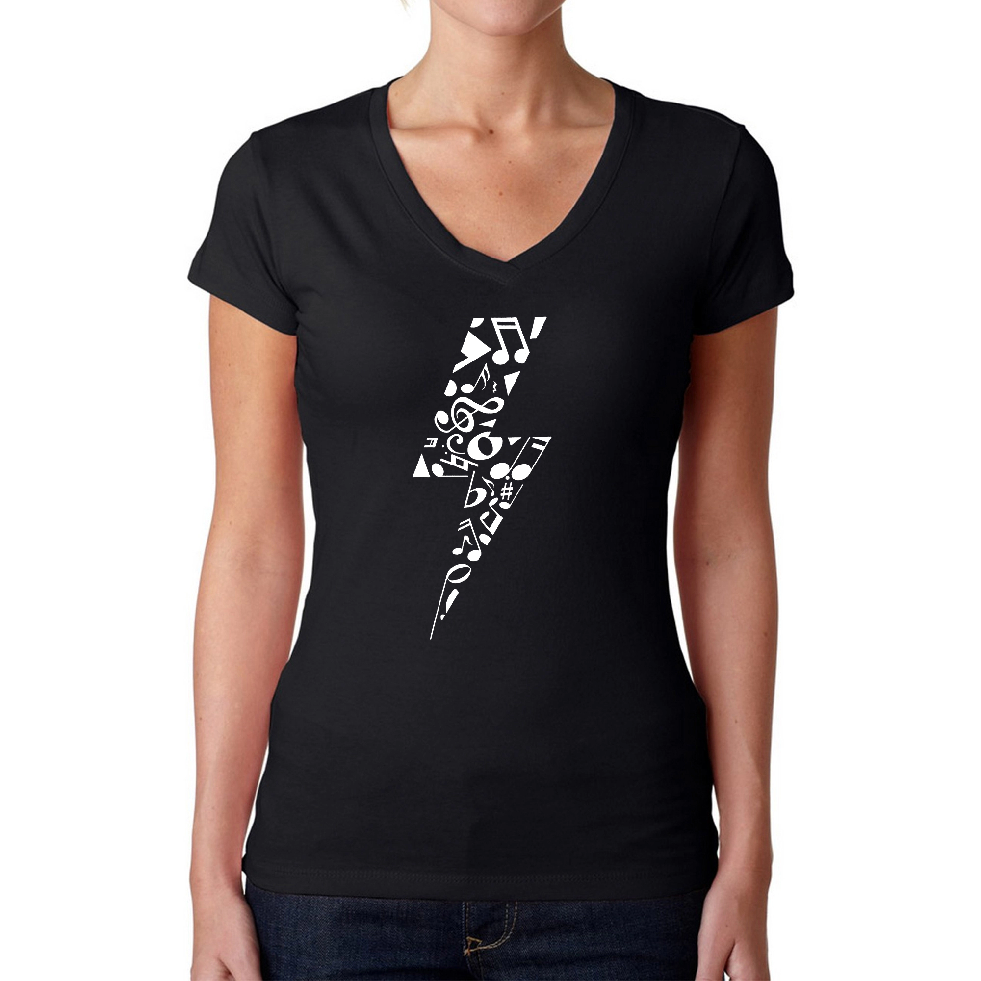 LA Pop Art Womens Word V-Neck T-Shirt - Lightning Bolt