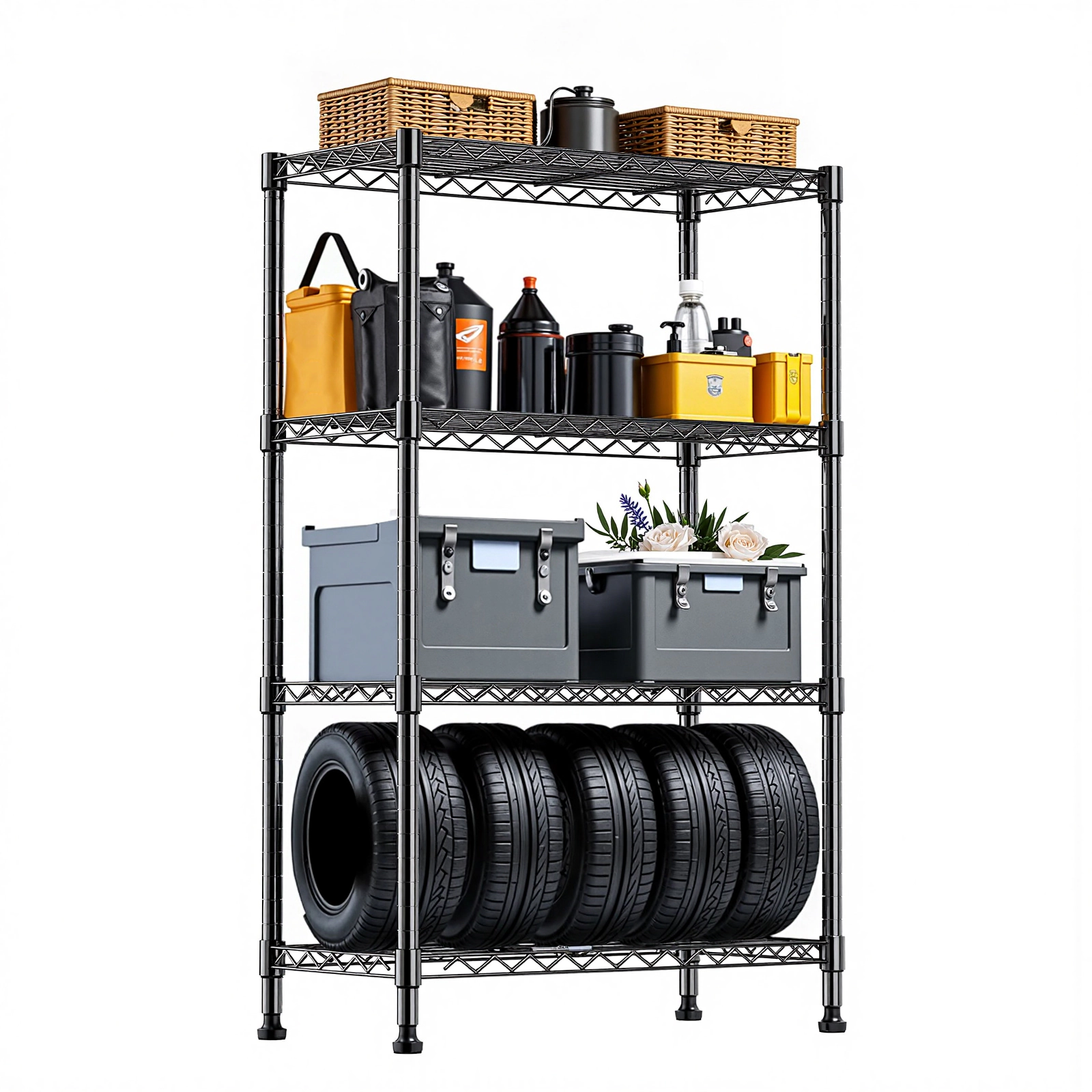 Flynama Steel Chrome 4 Tier Shelving 1000lb Heavy Duty Space Saving Adjustable Rack for Home Kitchen and Office