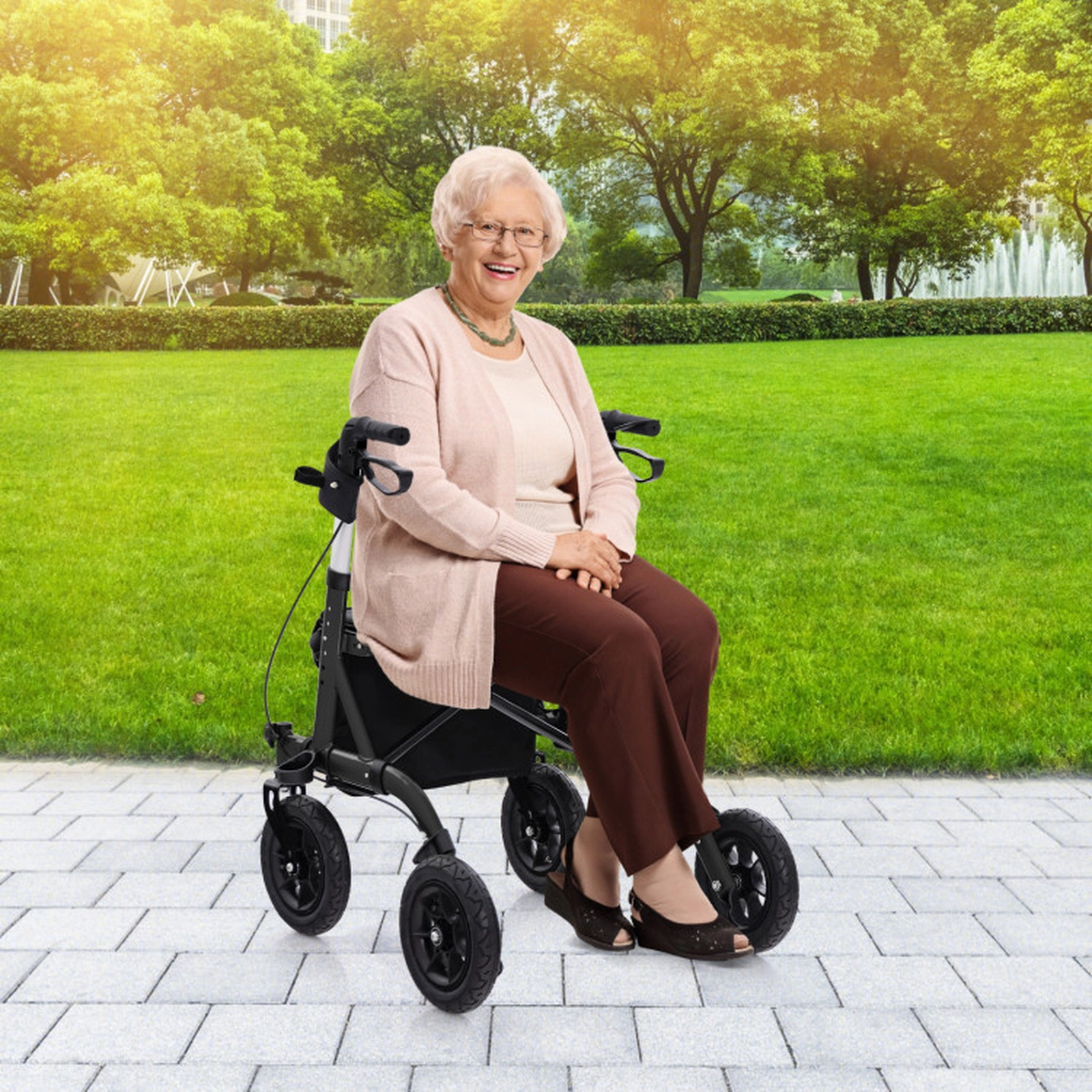 SUGIFT Black Folding Rollator Walker with 9.5-in Pneumatic Wheels 30-in W 25-in D 350-lb Seat Capacity