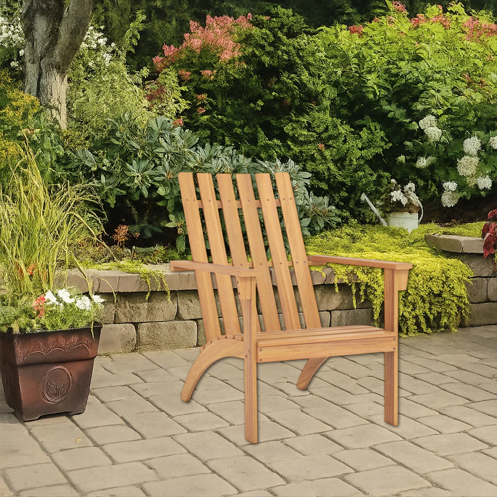 Hivvago Outdoor Acacia Wood Adirondack Chair with Slanted Seat and Tall Backrest for Patio or Porch