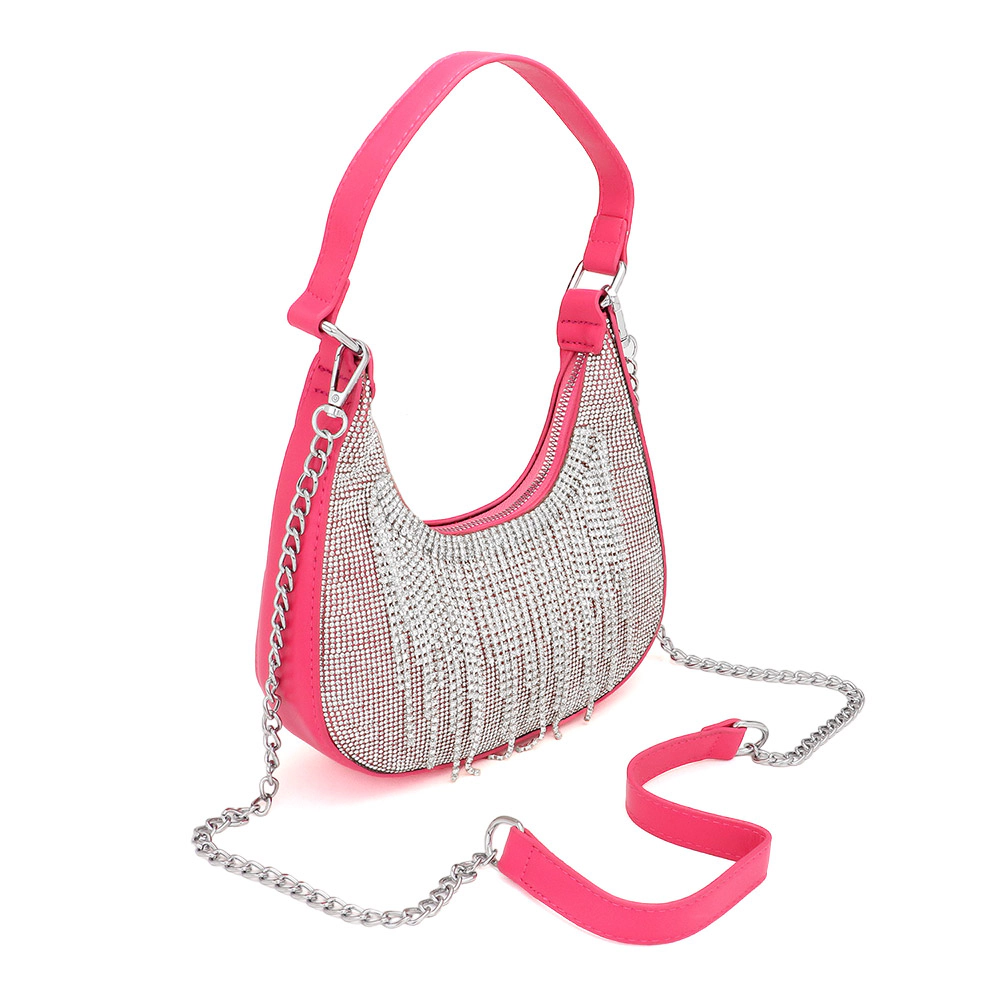 FASHNZFAB Rhinestone Fringe Evening Shoulder / Crossbody Bag