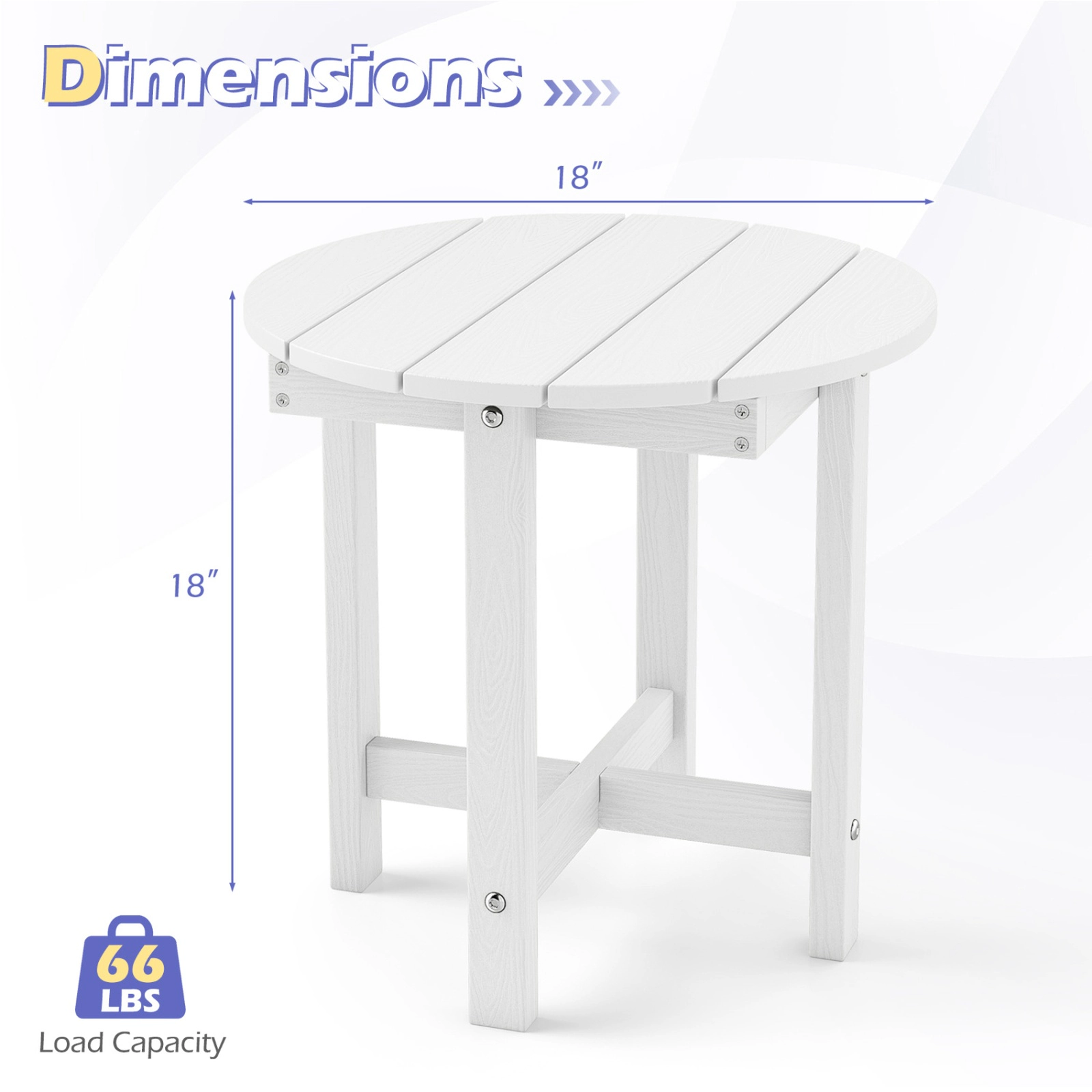 SUGIFT White 18-in Square HIPS Outdoor Side Table, Slatted Top, X-Base
