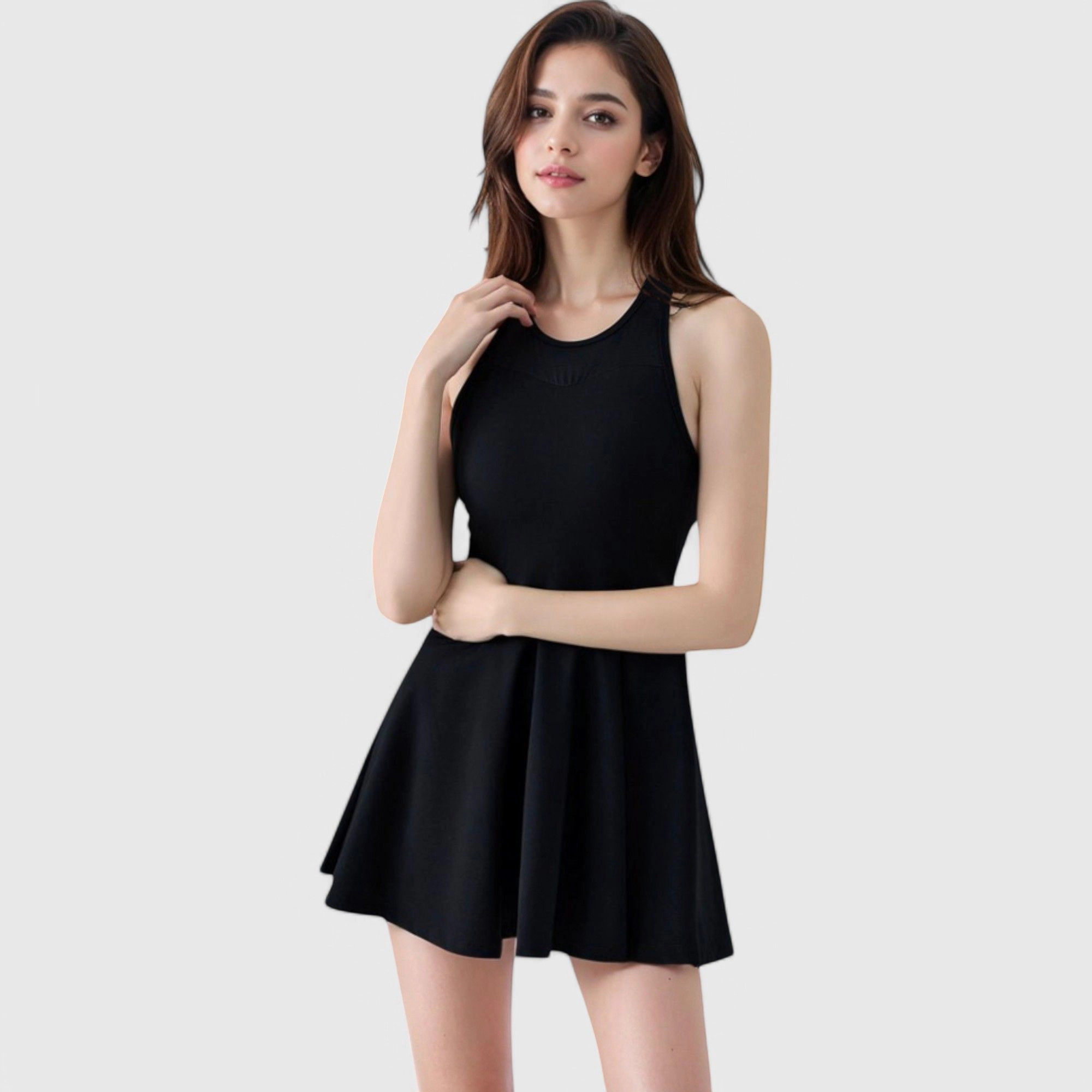 Anna-Kaci Women's Sleeveless Woven Tennis Dress with Fitted Bodice and Flared Skirt Hem