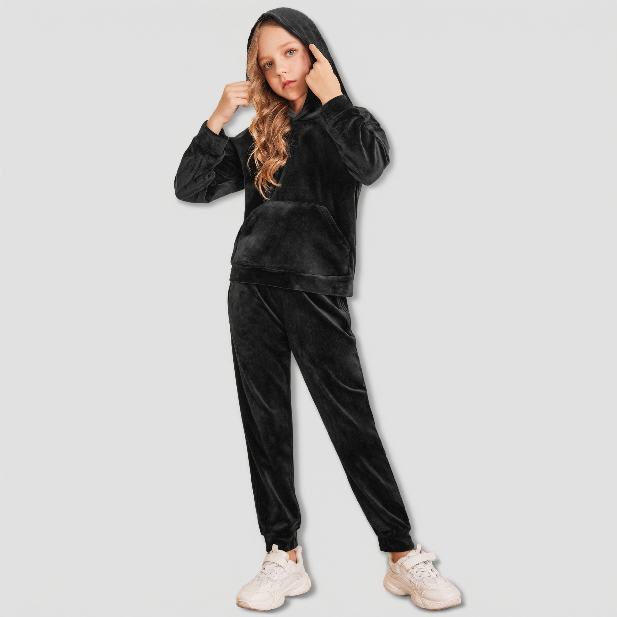 Arshiner Girls Velour Tracksuit Set Crewneck Pullover Hoodie And Sweatpants With Pockets