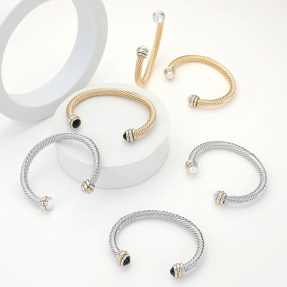 FASHNZFAB Stone Tip Twisted Rope Cuff Bracelet