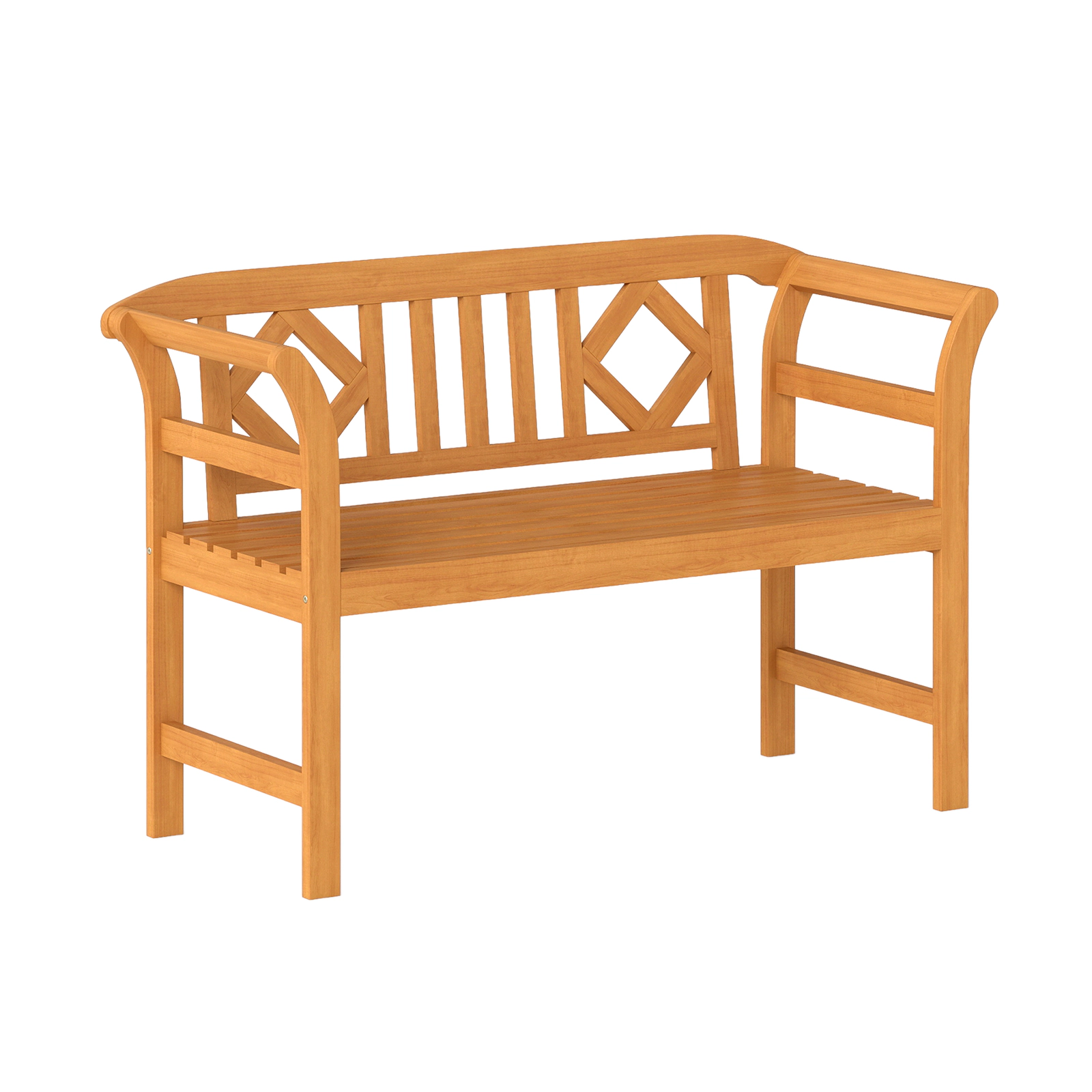 SUGIFT 47-Inch Natural Acacia Wood Outdoor Loveseat Bench, 2-Seater with Geometric Backrest