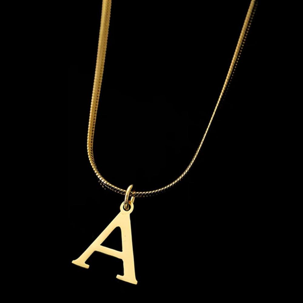 18K Gold Plated Initial Letter Necklace Snake Chain Alphabet Pendant