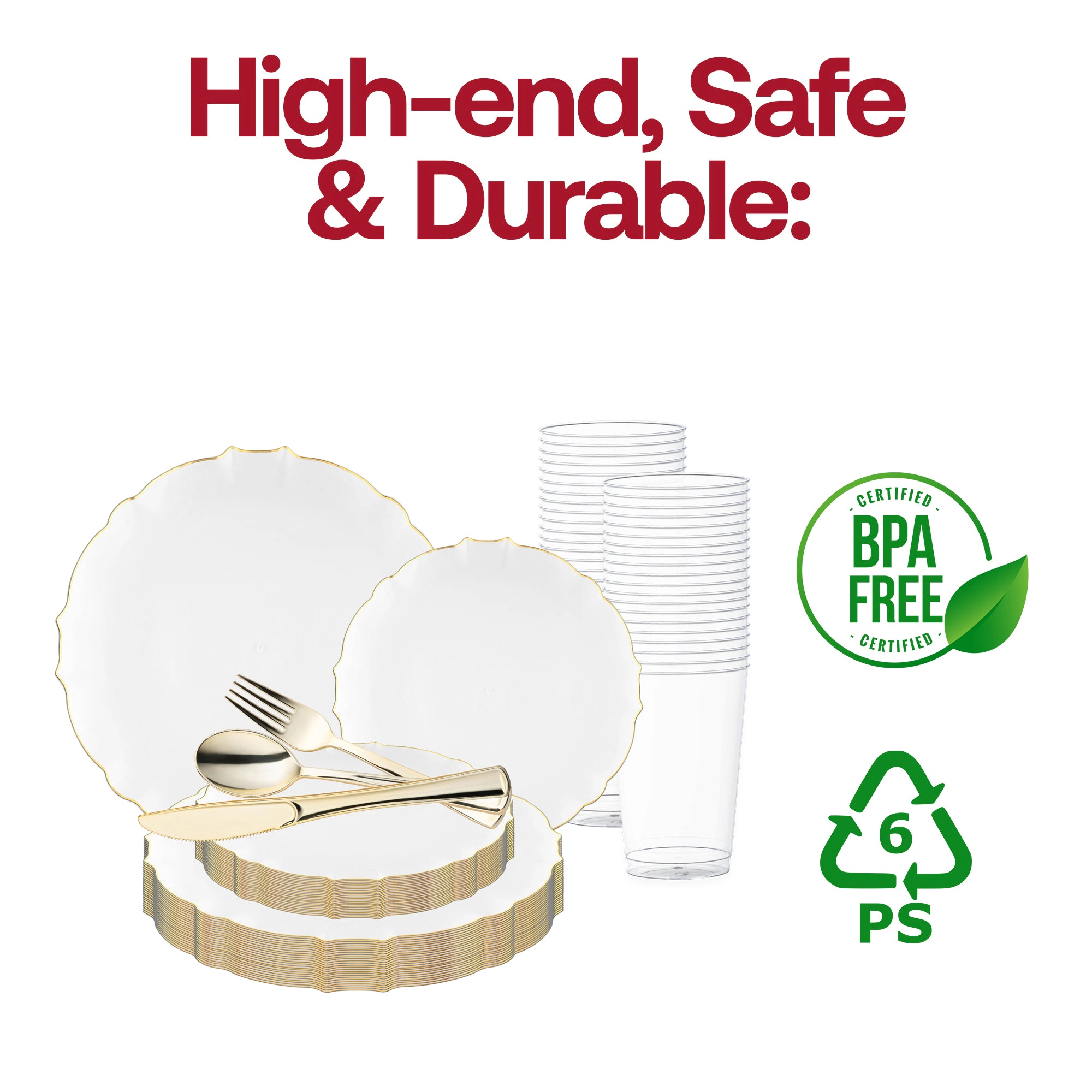 Smarty Had A Party Clear with Gold Rim Round Lotus Plastic Wedding Value Set