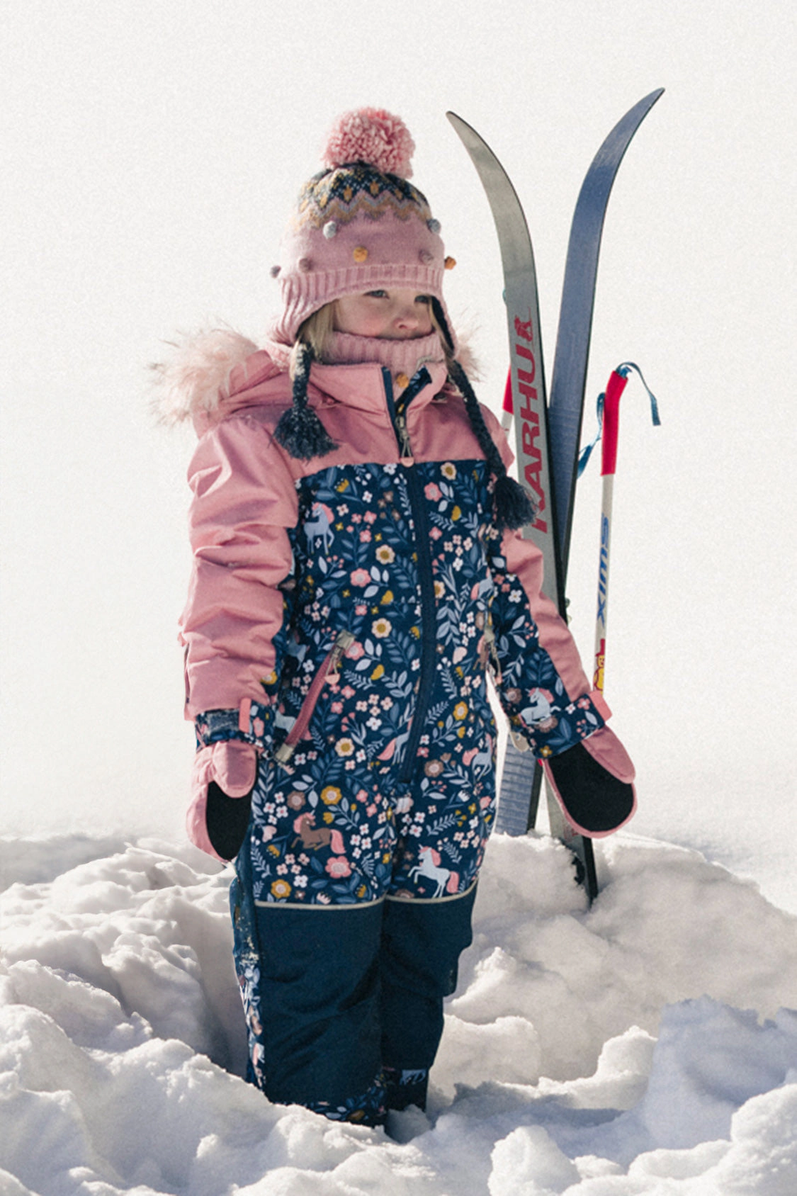 Deux par Girls Unicorn Print One Piece Discover Snowsuit with Detachable Hood
