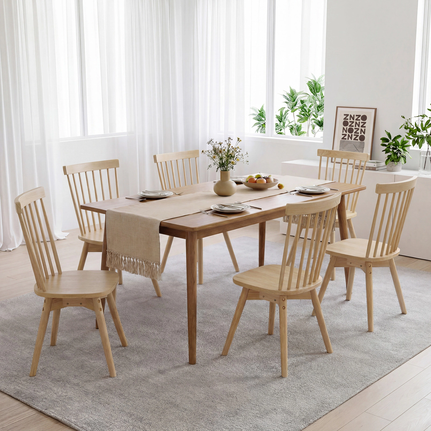 LJG Windsor Dining Chairs Set of Mid Century Rubber Wood Kitchen with Swivel Seat