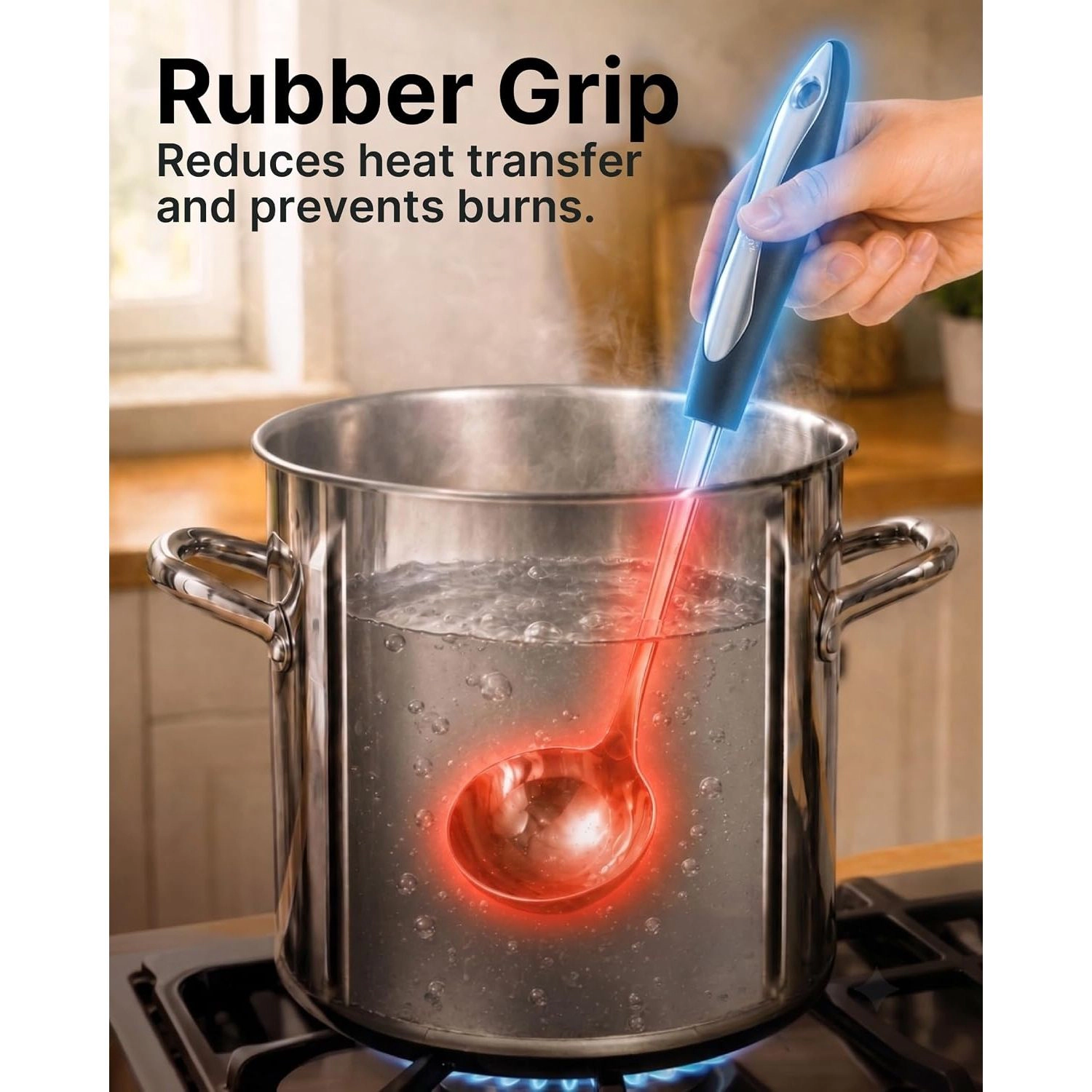 Zulay Kitchen Premium Soup Ladle – 12" Stainless Steel with Non-slip Silicone Handle