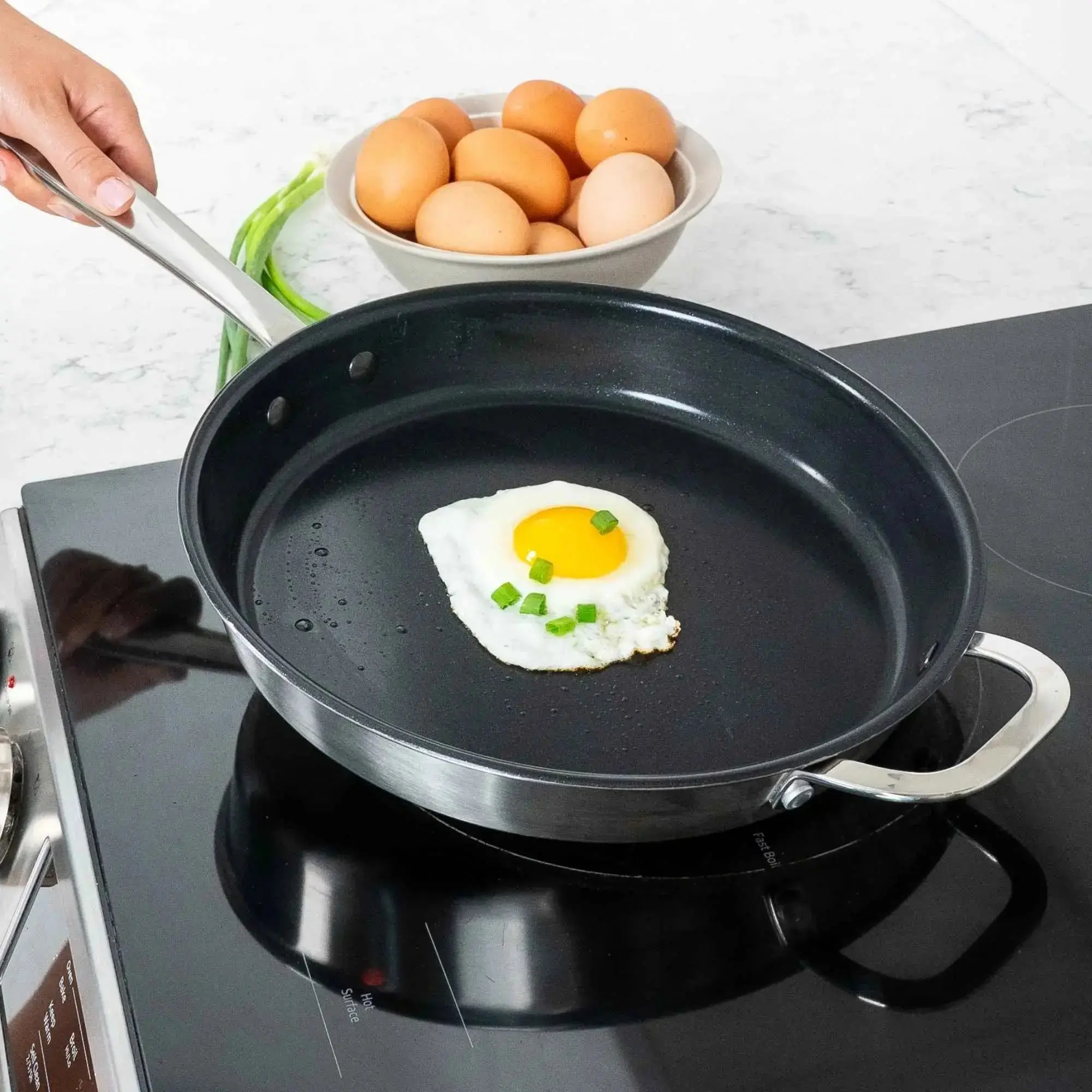 Alva Maestro Ceramic Nonstick Stainless Steel Frying Pan with Glass Lid