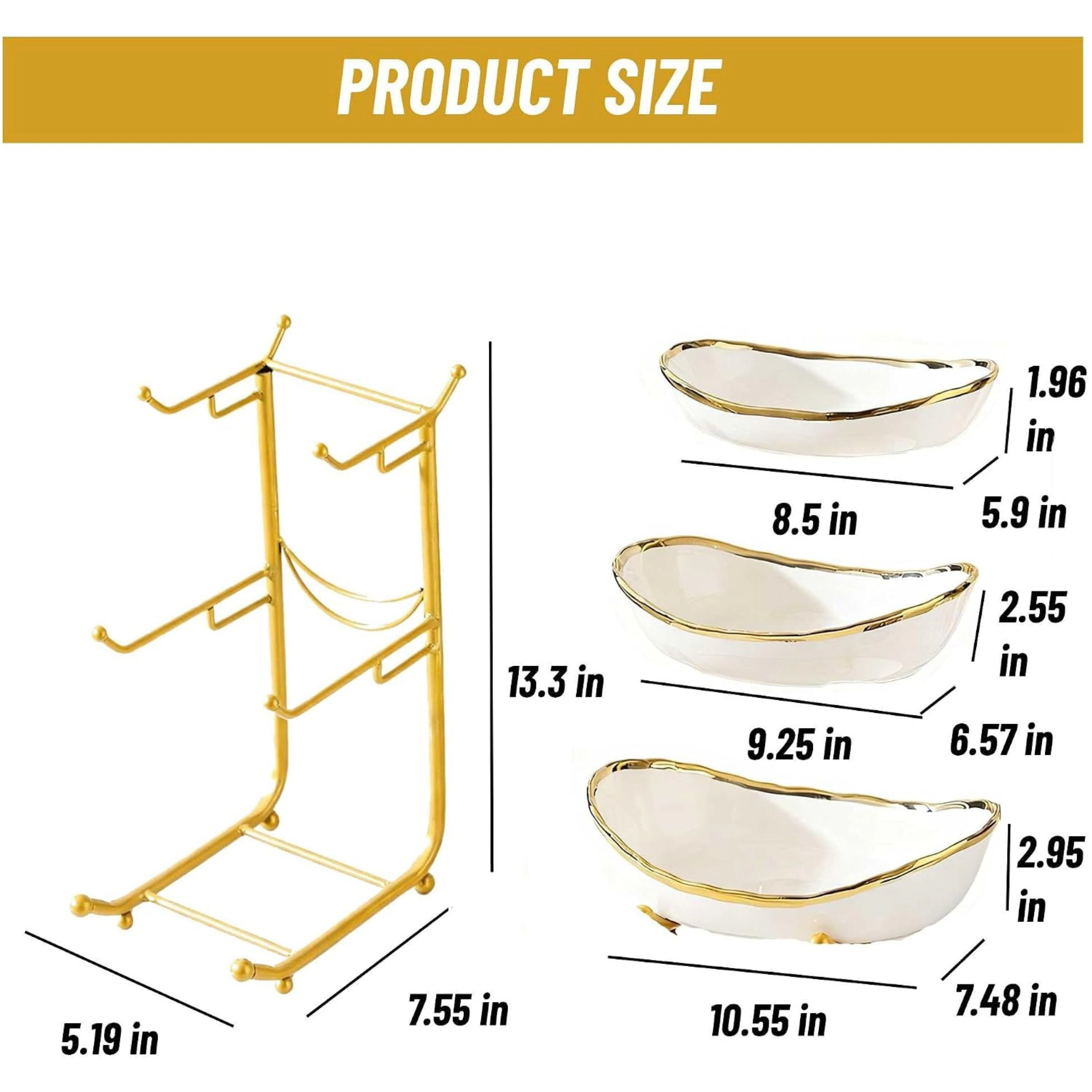 Stock Preferred 3 Tier Ceramic Fruit Bowl Stand with Metal Frame for Kitchen Counter