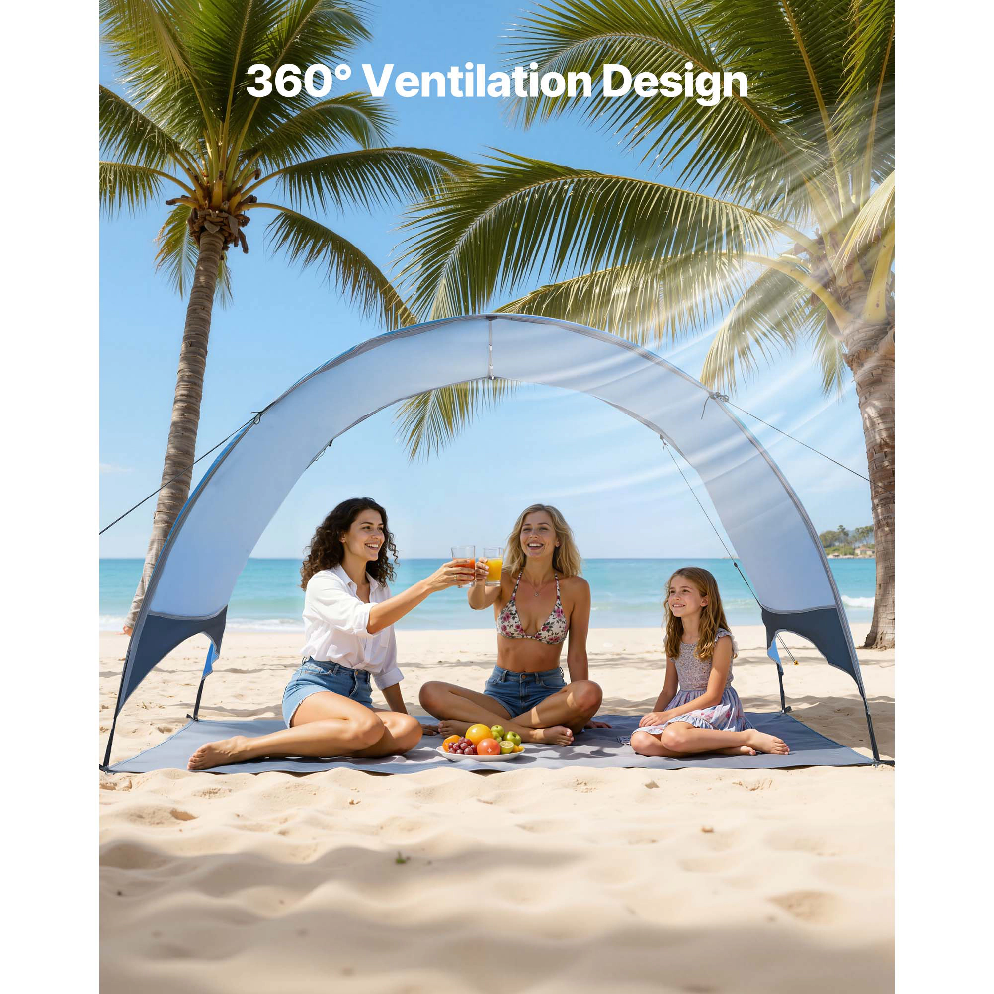 HONGGE Beach Tent Sun Shelter for UPF 50+ Protection Portable Sun Shade Canopy with Carrying Bag & Ground Stakes