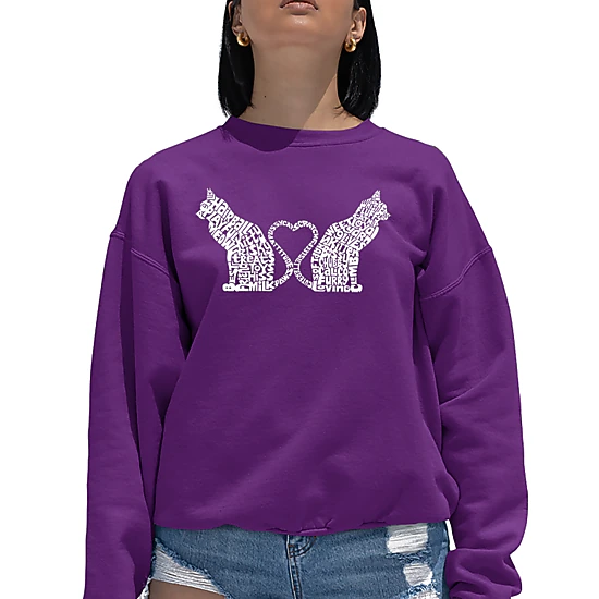 LA Pop Art Cat Tail Hearts - Women's Word Art Crewneck Sweatshirt