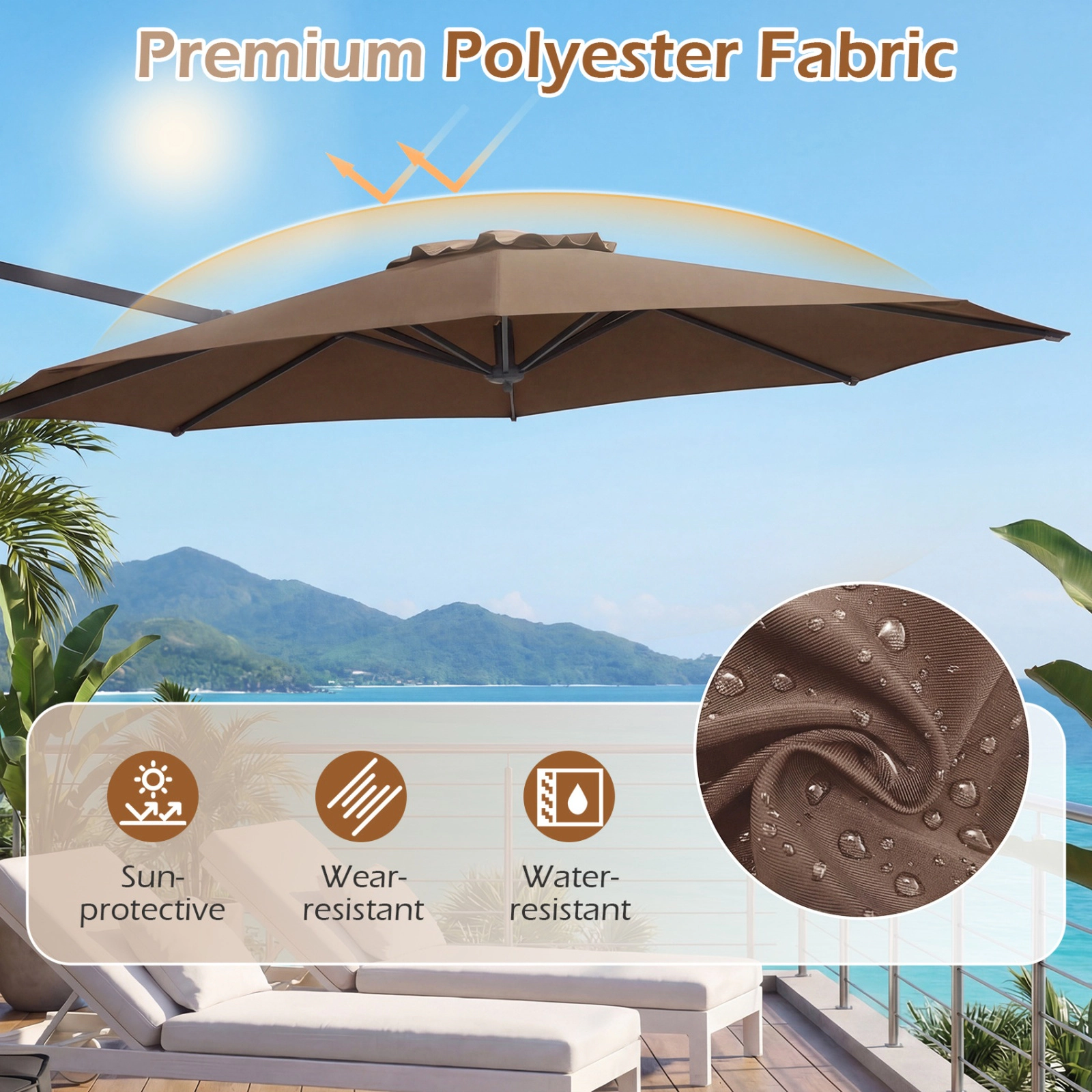 SUGIFT 10-ft Brown Cantilever Patio Umbrella with 360-Degree Rotation, Crank Lift and Push-Button Tilt