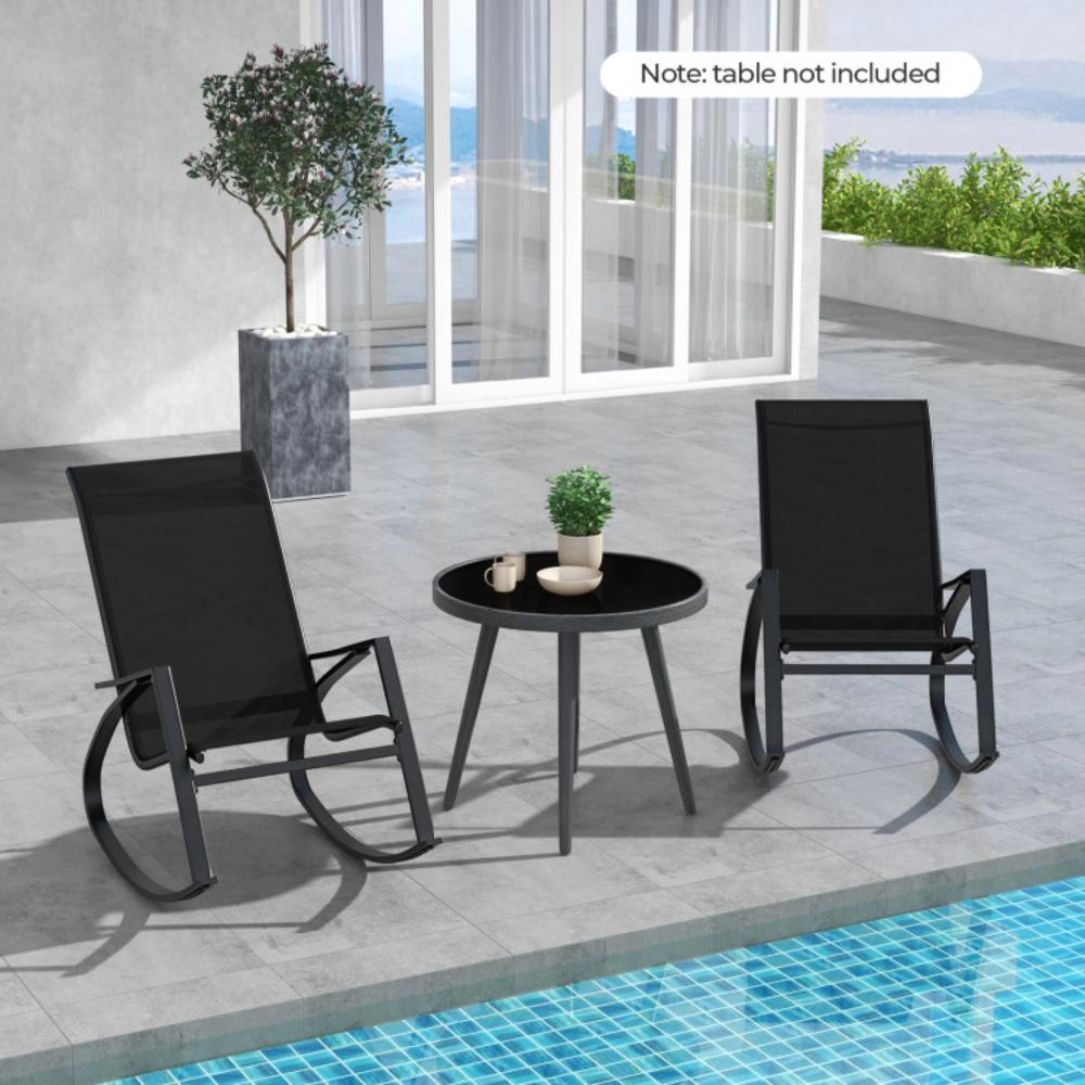 Hivvago 2 Pieces Patio Rocking Chairs Outdoor Sling Fabric Rockers With Ergonomic Backrest And Seat-Black