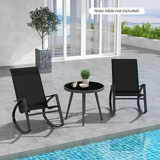 Hivvago 2 Pieces Patio Rocking Chairs Outdoor Sling Fabric Rockers With Ergonomic Backrest And Seat-Black