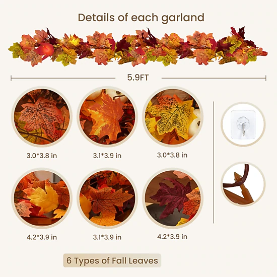 CovertSafe 26 Pack Artificial Maple Fall Leaf Garland Thanksgiving Home ...