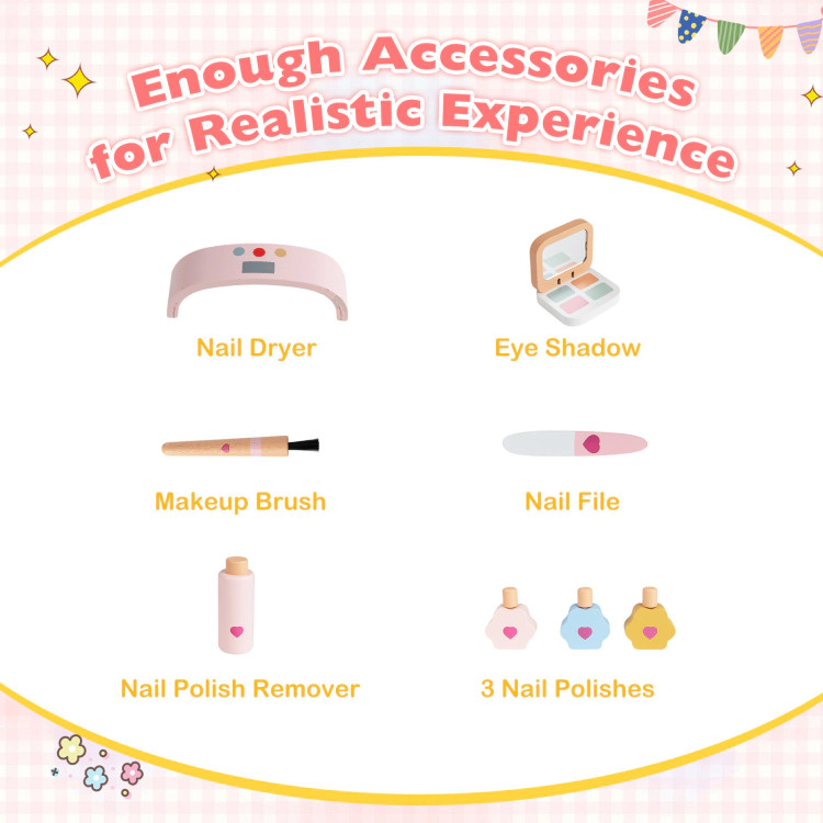 Hivvago Kids Pretend Nail Salon Playset With Wooden Toddlers Makeup