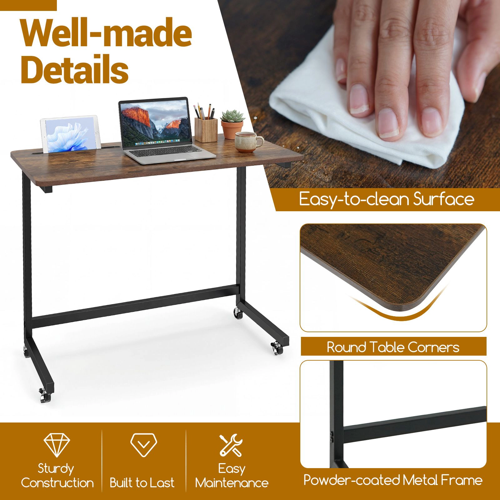 SlickBlue Over Bed Laptop Table with C Shape Rolling Design