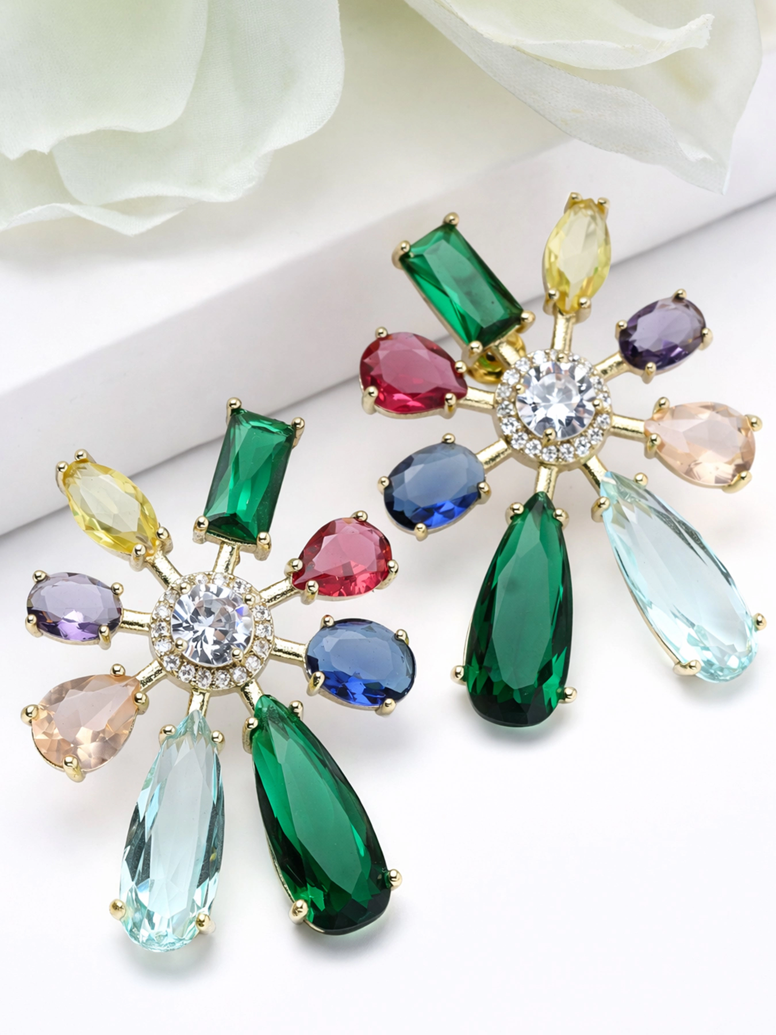 AGP PARIS Womens Sunburst Multistone Stud Earrings