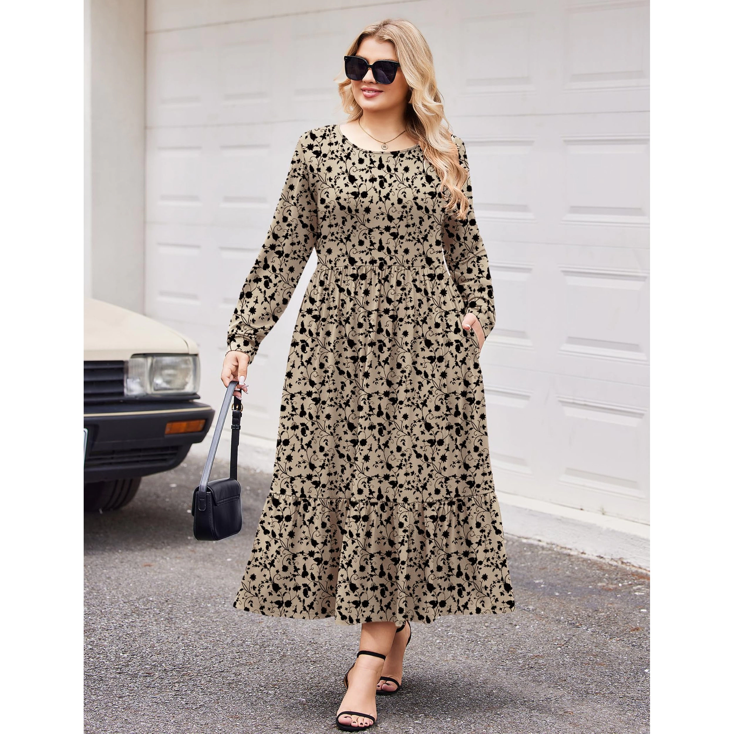 Zeagoo Women's Round Neck Long Sleeve Maxi Dress