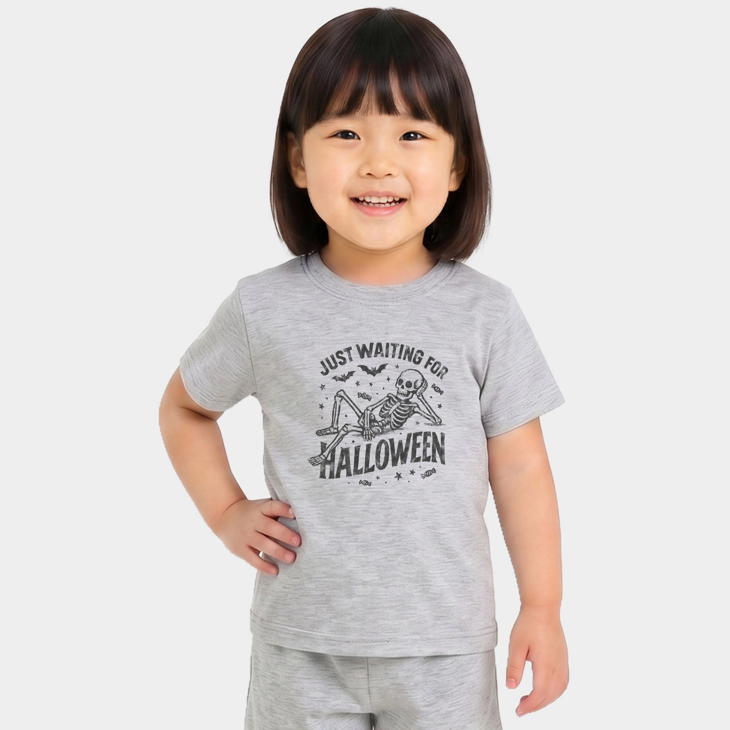The Juniper Shop - Toddler Crew Shorts Set Just Waiting For Halloween Skeleton